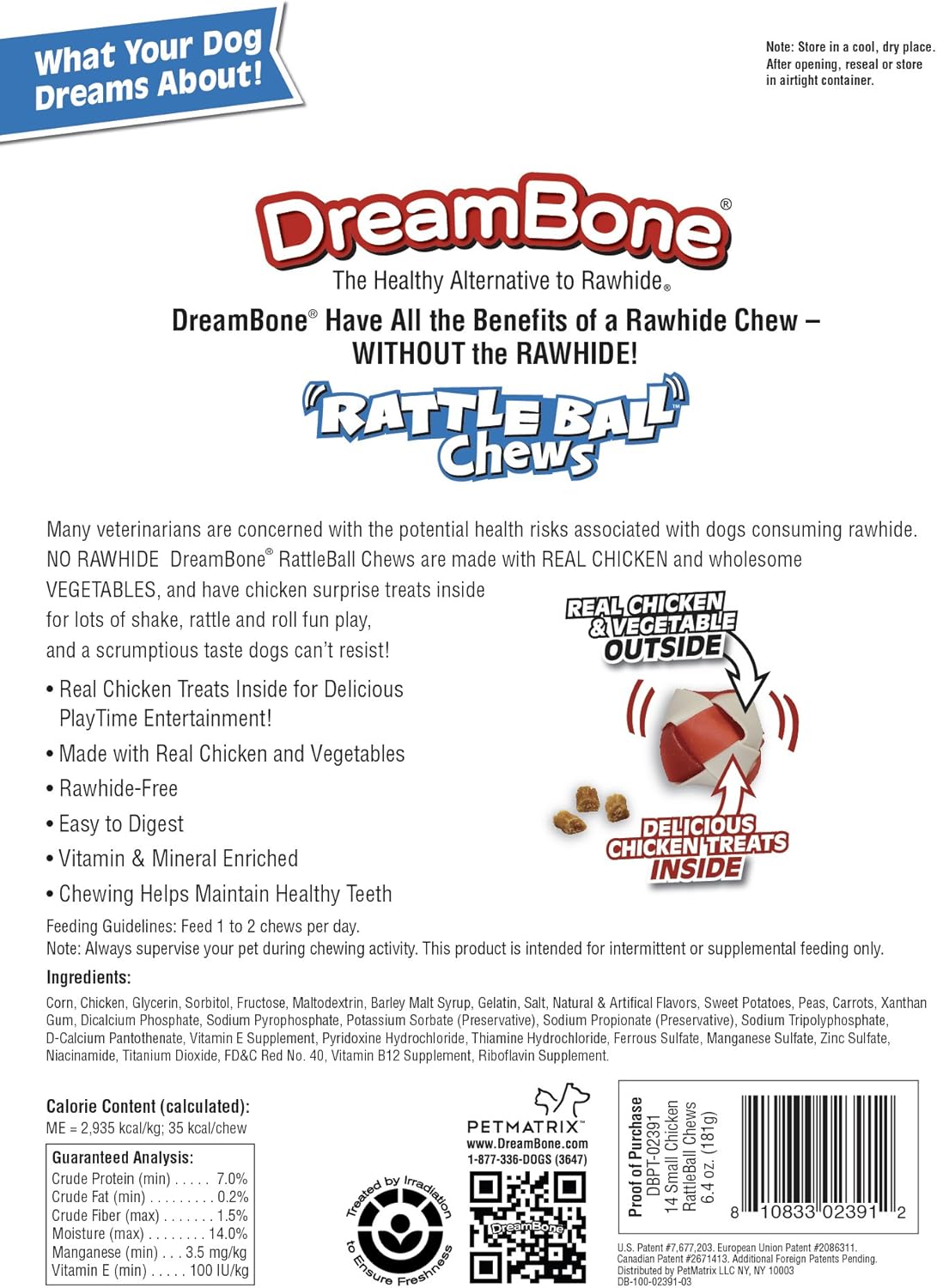 DreamBone DBC-02398 DreamChips con pollo real, 24 unidades, masticables sin piel cruda para perros y RattleBall Pequeños masticables 14 unidades,