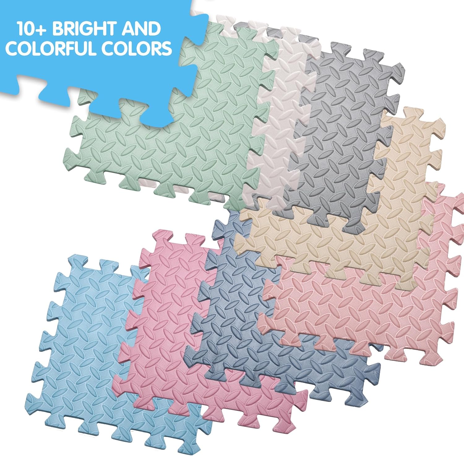 Coolcandy Tapete de juego de espuma EVA, 16 azulejos coloridos para bebé, tapete de juego cuadrado para niños con color sólido, azulejos de espuma
