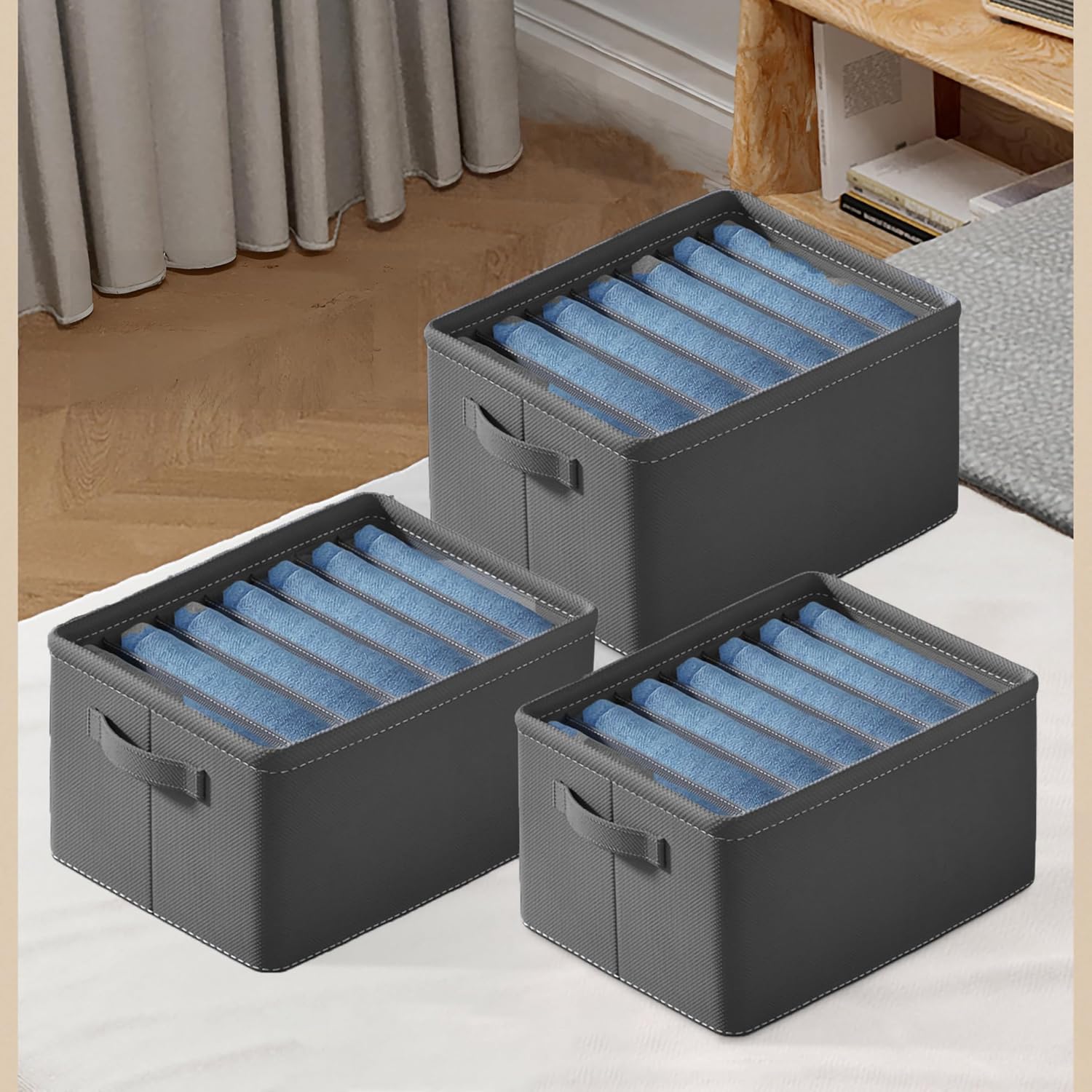 FixtureDisplays Organizador de armario para armario, papelera de almacenamiento de tela con 7 ranuras, color gris oscuro, divisores de cajones