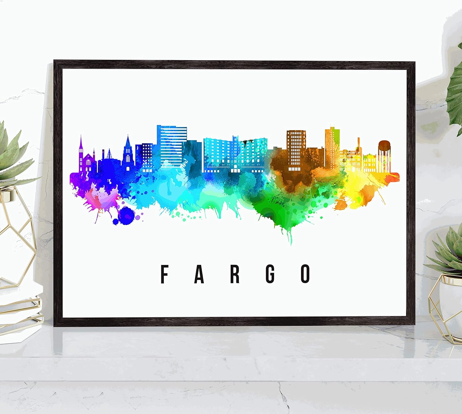 Póster de Fargo Skyline Dakota del Norte, pintura de paisaje urbano de Dakota del Norte, póster de Fargo Dakota del Norte, impresión de paisaje