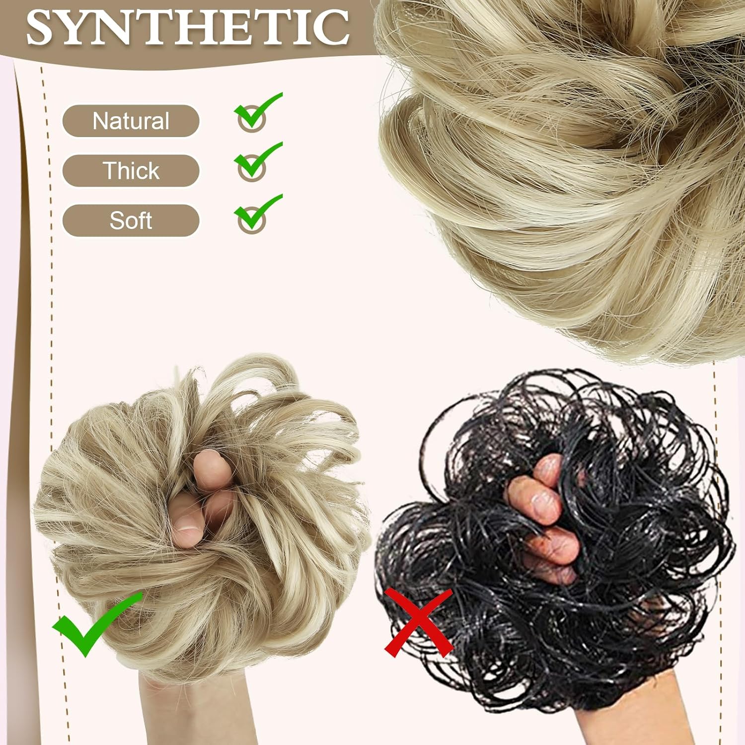1PSC – Moño desordenado, moño falso, moño humano para mujer, moño desordenado, cola de caballo, extensiones de moño rizado para mujer, moño con clip