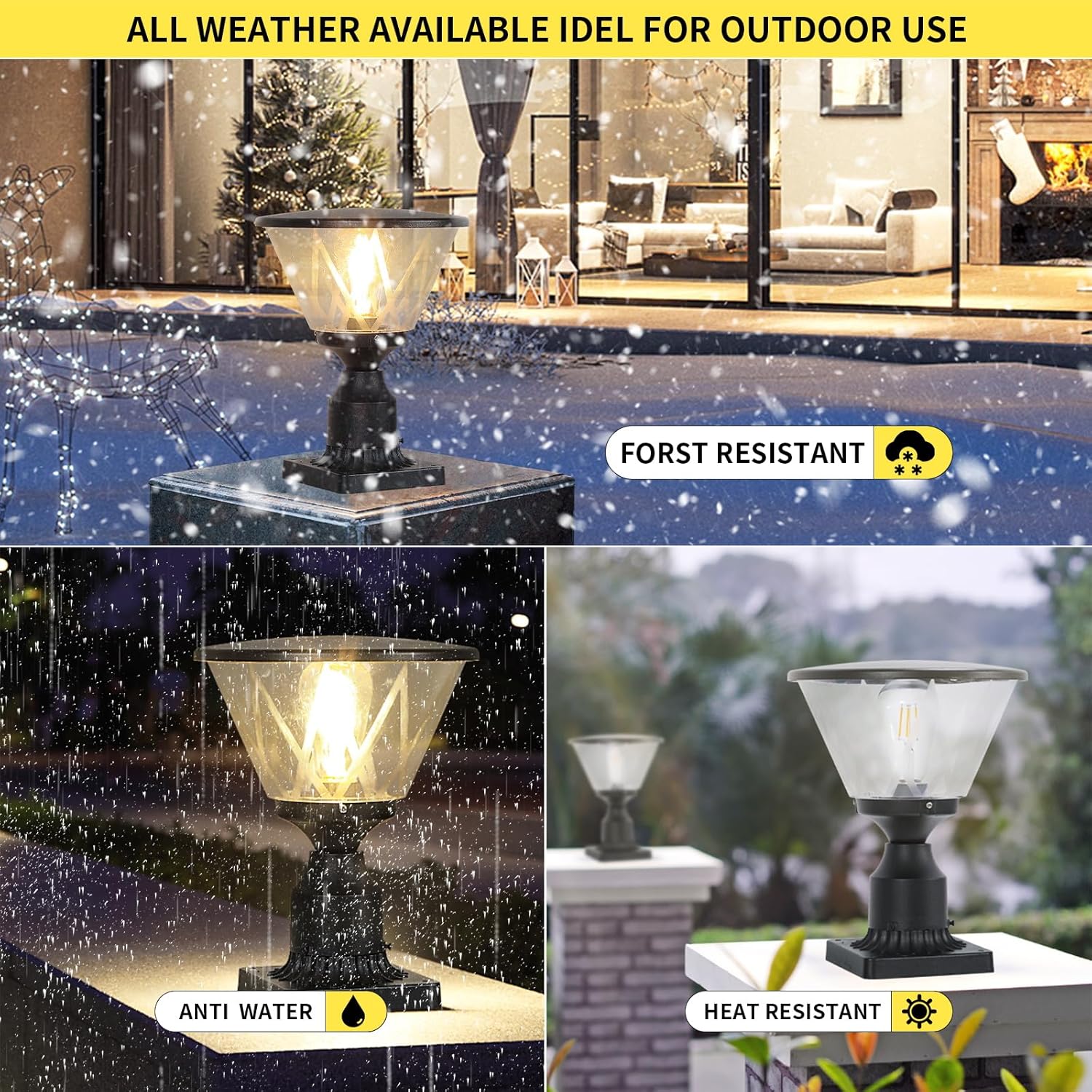 Zanritelit Luz de poste no solar con pantalla de vidrio para entrada, césped, patio, jardín, granja, negro mate, impermeable, lámpara de poste