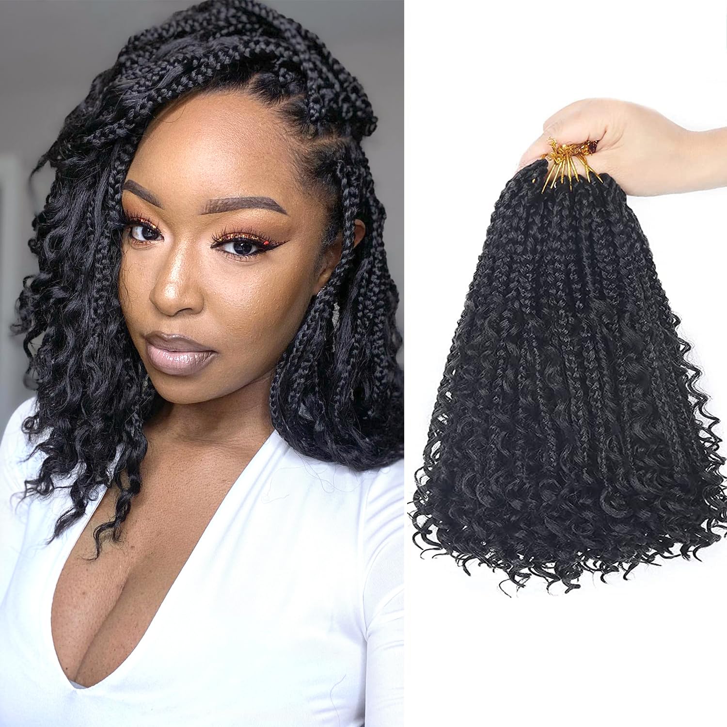 Goddess – Trenzas de ganchillo con extremos rizados, trenzas bohemias de 8 pulgadas, paquete de 8 paquetes de 3 trenzas de ganchillo, extensiones de