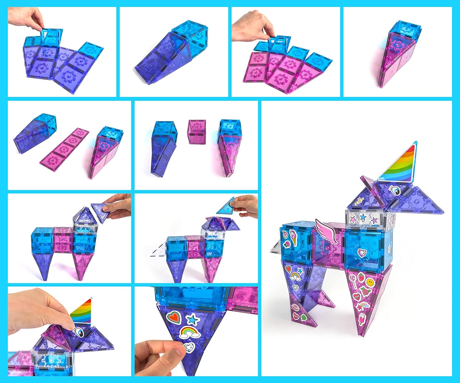 Tytan Tiles Ultimate Unicorn – Juego de construcción de azulejos magnéticos, adorable juguete STEM para niños, juego creativo, reconocimiento de