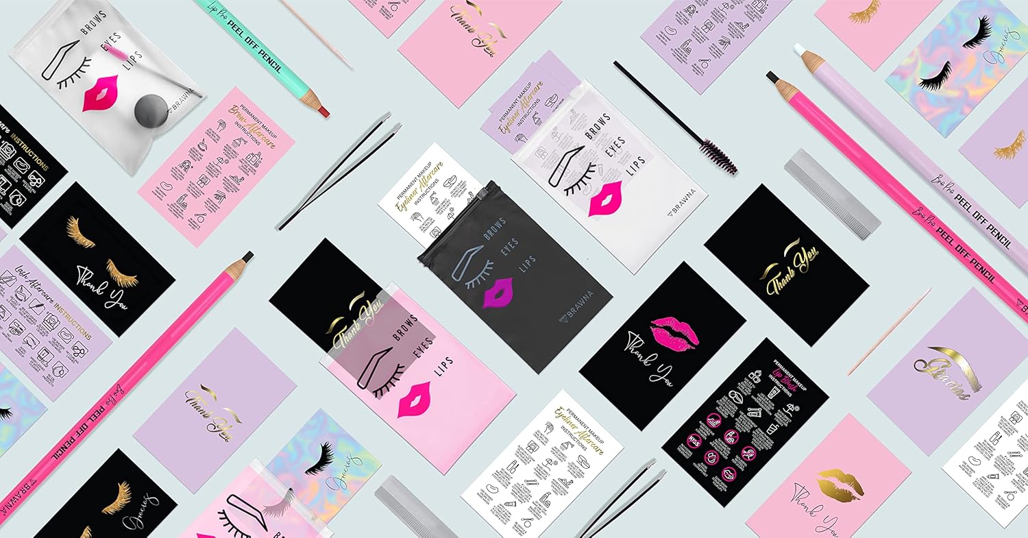 BRAWNA Paquete de 50 tarjetas de instrucciones de cuidado posterior de Microblading, 3.5 x 2 pulgadas, tarjetas de agradecimiento, suministros de