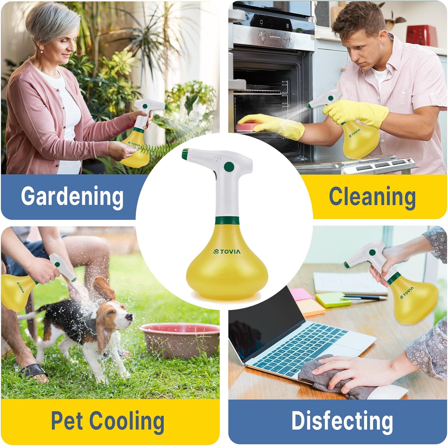 T TOVIA Plant Mister – Botella pulverizadora para plantas de interiorexterior, rociador eléctrico de jardín de 1 litro con boquilla ajustable,