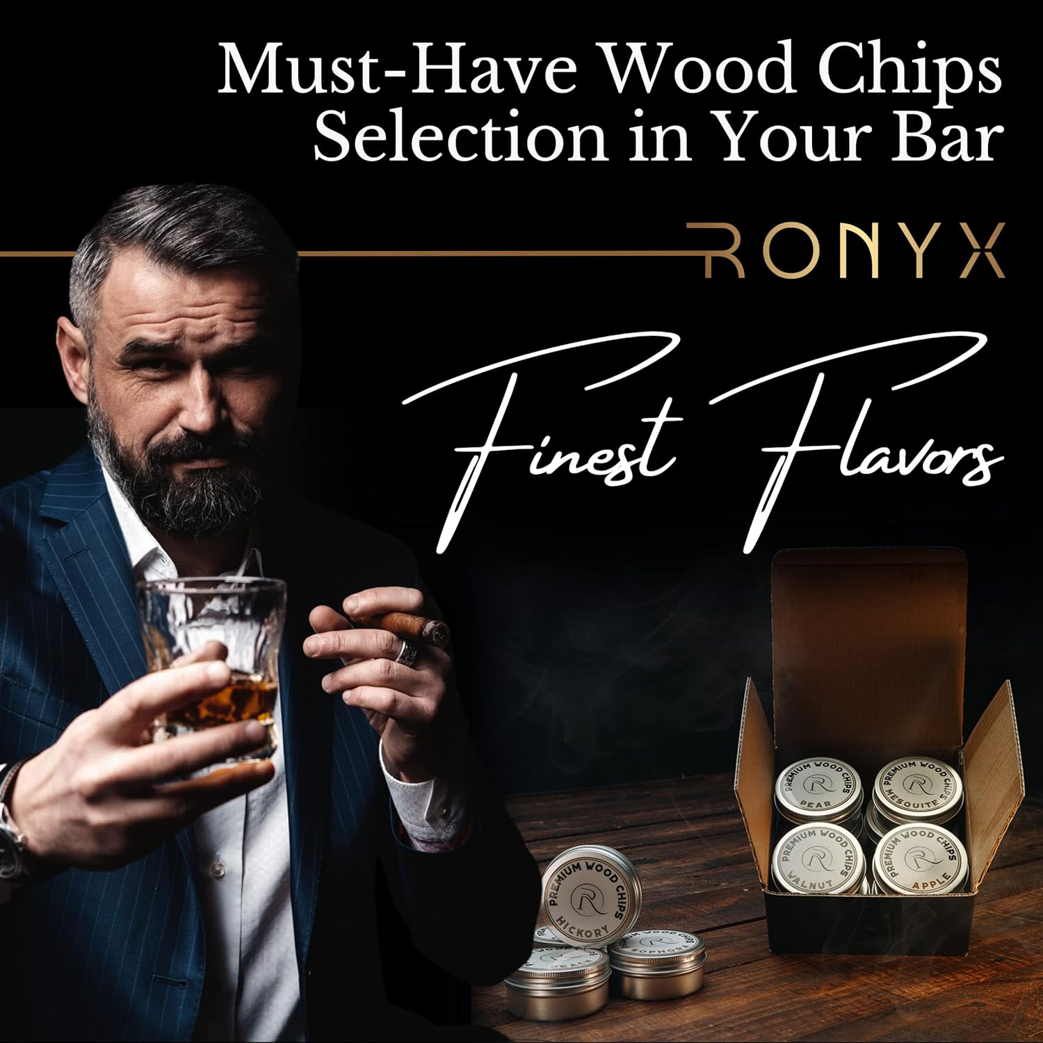RONYX Chips de madera para ahumador de cócteles  Paquete variado de chips de madera ahumadora de 8 sabores  Chips de madera totalmente naturales