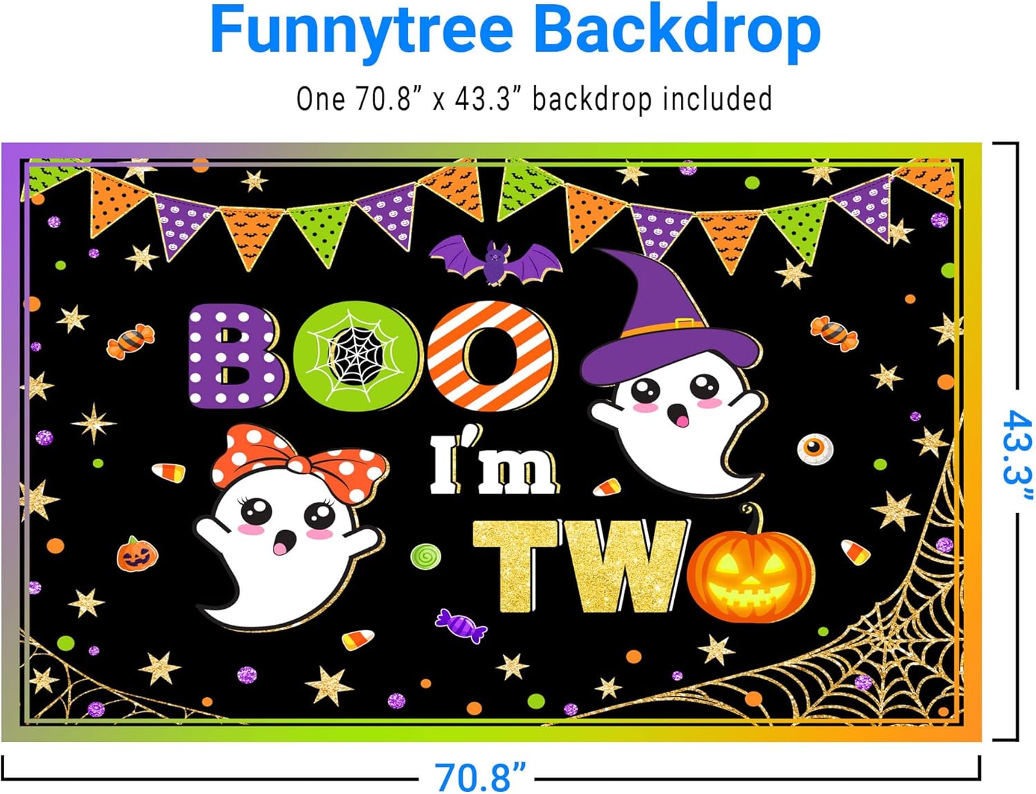 Funnytree Telón de fondo de fiesta de Halloween para niños y niñas, Halloween, Little Boo, I’m Two Theme Bday, suministros de decoración de