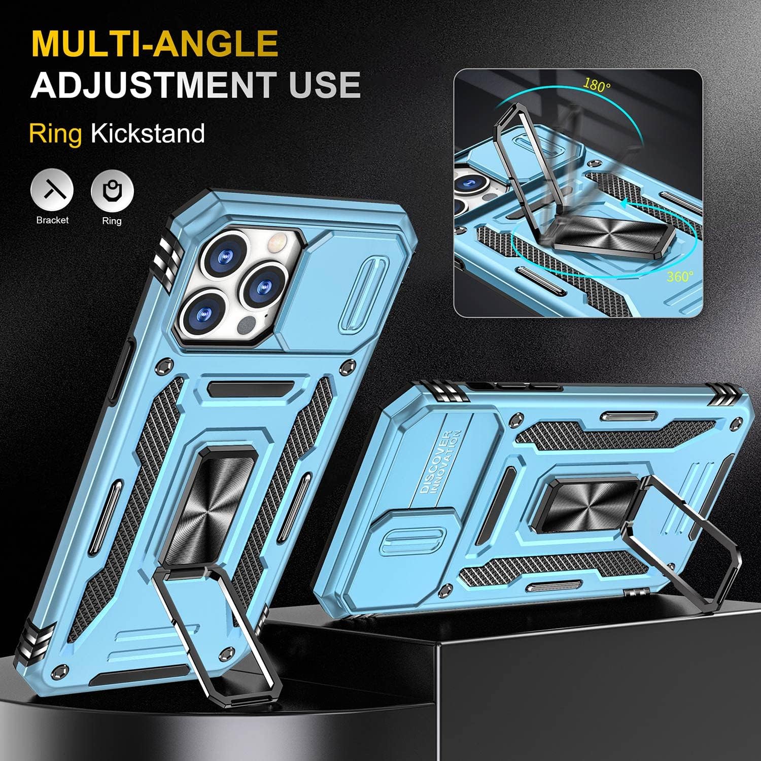 Funda de teléfono para iPhone 13 Pro, funda para iPhone 13 Pro con cubierta para lente de cámara, con soporte de anillo, soporte magnético para