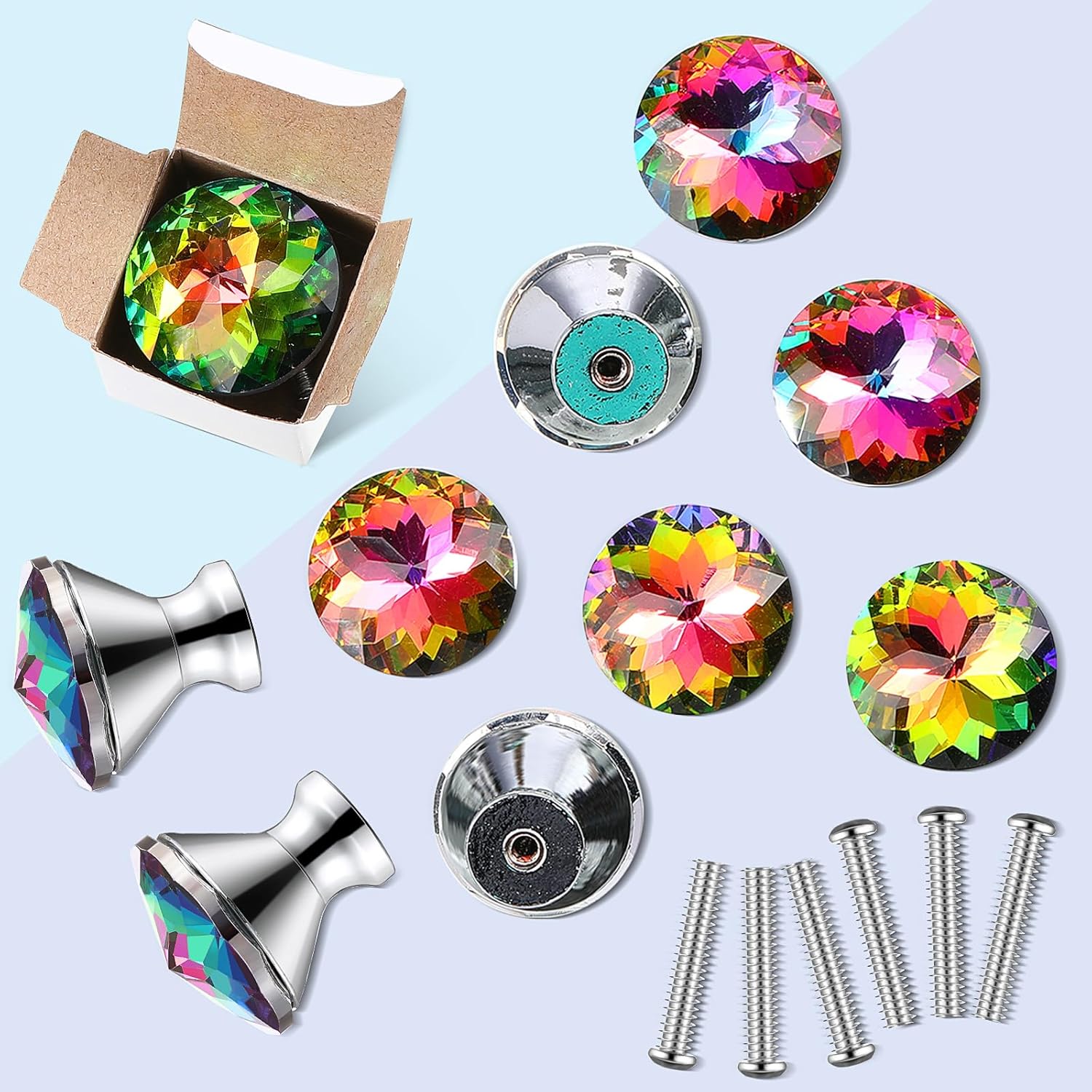 Jetec 20 pomos de cristal de cristal para armarios de 1.18 pulgadas (1.181 in), pomos coloridos para cajones (estilo colorido y elegante)
