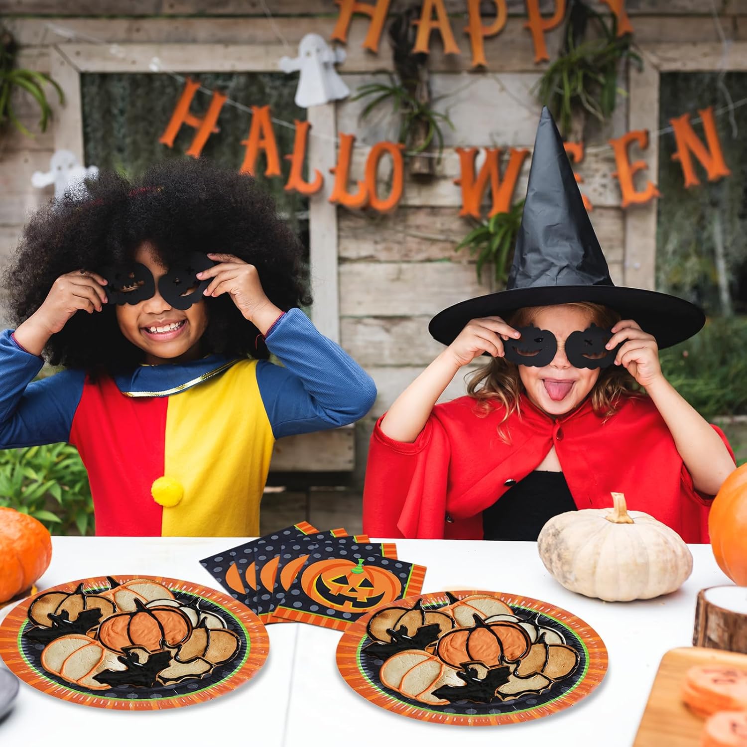 Platos de papel para fiesta de Halloween, servilletas de papel, 40 piezas de calabaza sonriente para fiesta, decoración de mesa, suministros