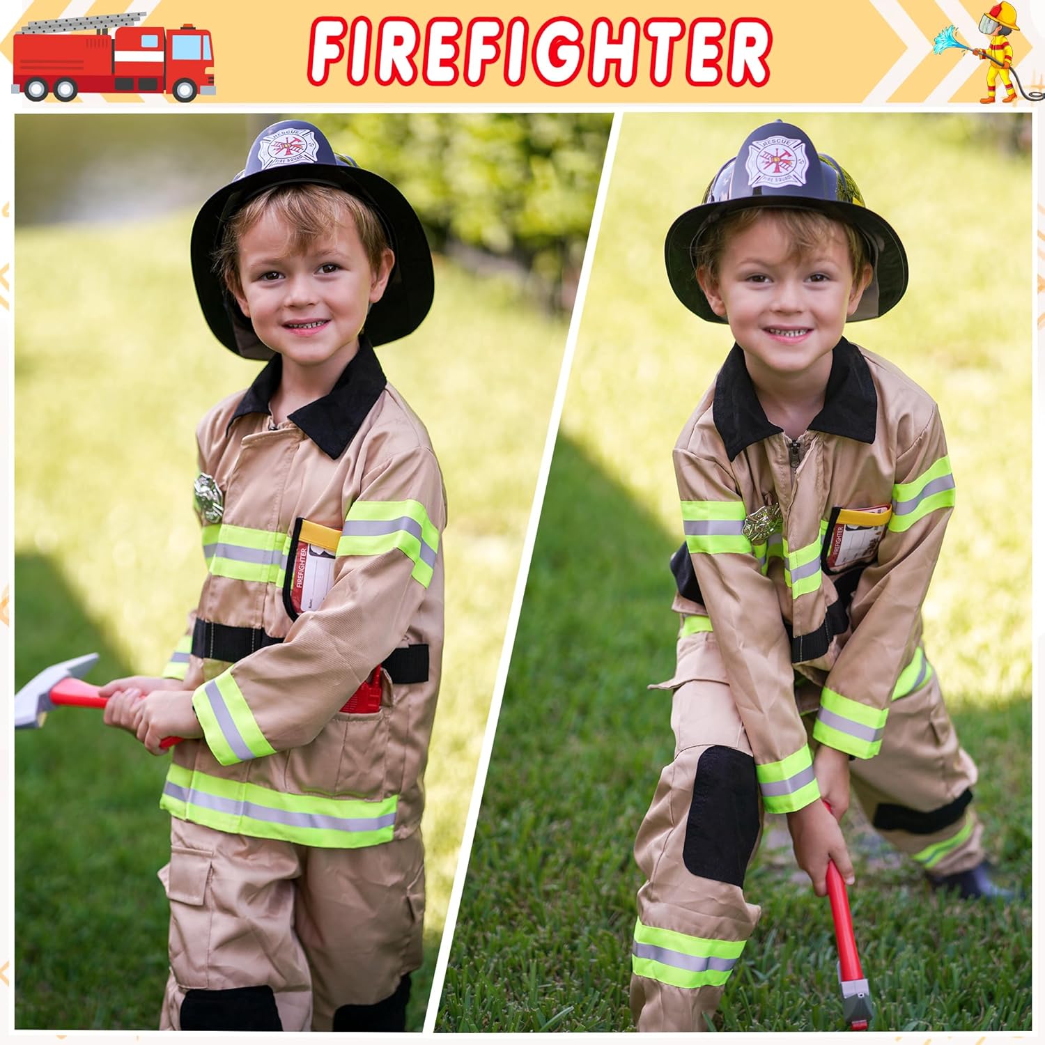 GIFTINBOX Disfraz de bombero para niños, disfraz de bombero para niños con accesorios, disfraz de Halloween para niños, juego de rol