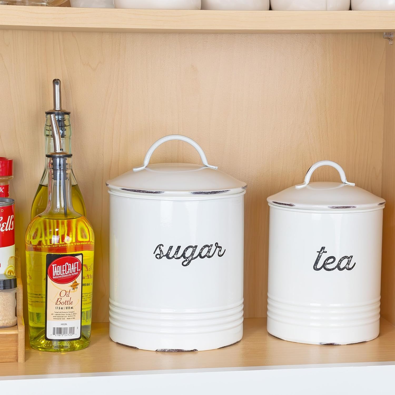AuldHome – Recipiente de azúcar blanco esmaltado almacenamiento de grapas de estilo rústico envejecido para cocina