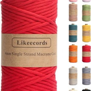 Cuerda de macramé de un solo hilo de 0.157 in, cuerda de algodón colorido para colgar en la pared, ganchos de plantas, para manualidades (rojo) Cuerda de macramé de un solo hilo de 0.157 in, cuerda de algodón colorido para colgar en la pared, ganchos de plantas, para manualidades (rojo)