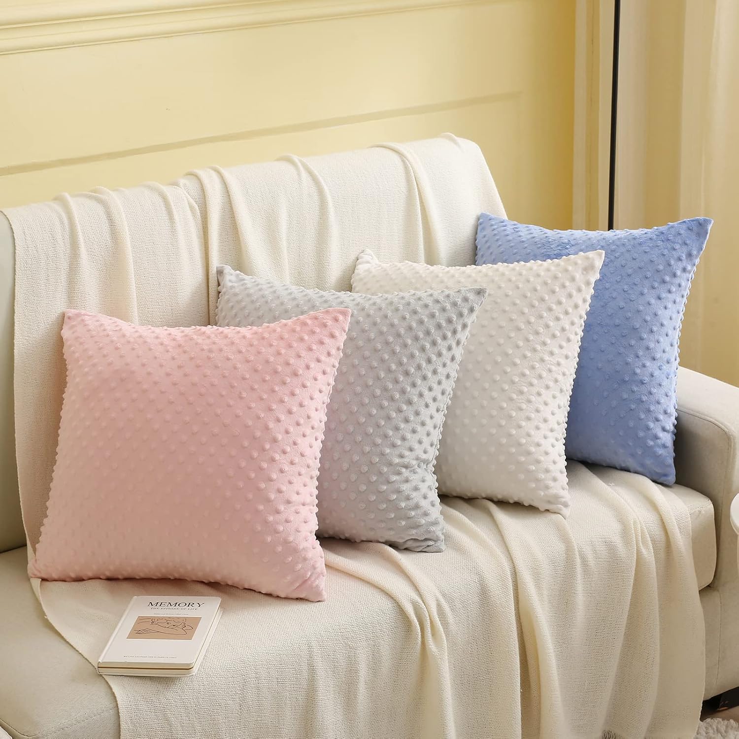 DaysU Juego de 2 fundas de almohada decorativas de felpa suave y sedosa con puntos elevados relajantes, fundas de almohada decorativas de 18 x 18