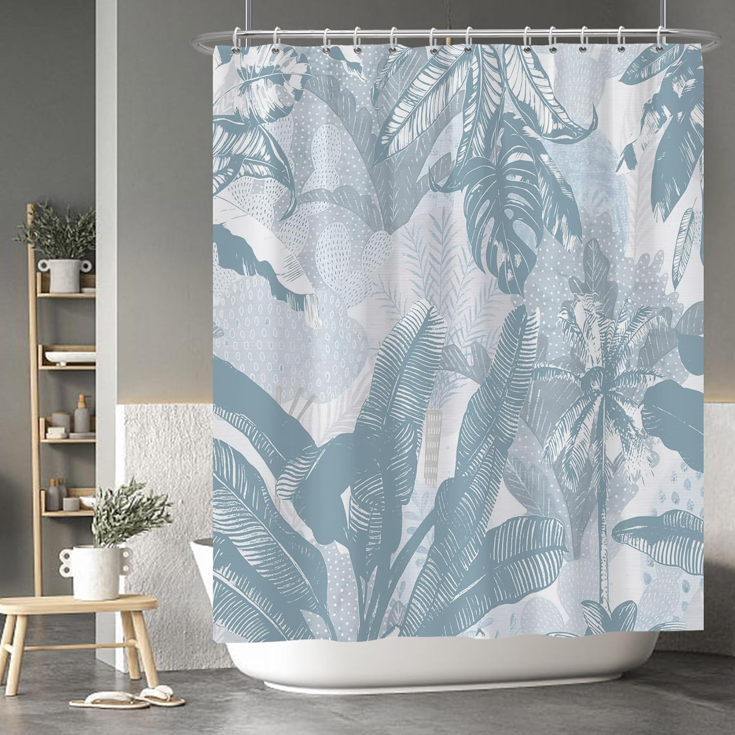 Baocicoo – Cortina de ducha con hojas de palmera, hojas de plátano, tropical, bohemio, abstracta, para decoración de baño familiar, impermeable,