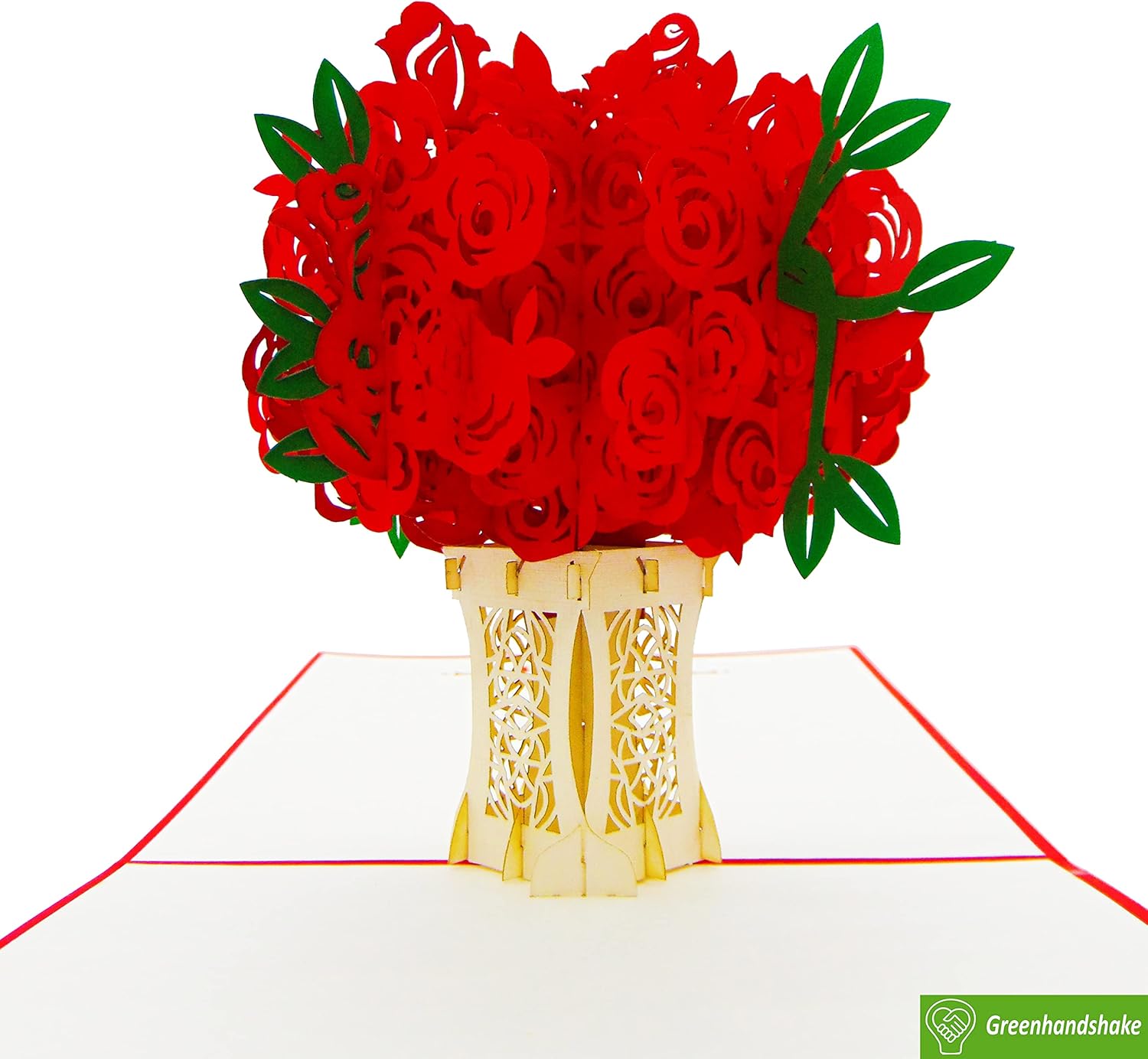 Arreglo de rosas con jarrón, tarjeta desplegable, tarjetas de felicitación emergentes 3D, para cumpleaños, día de San Valentín, día de la madre,