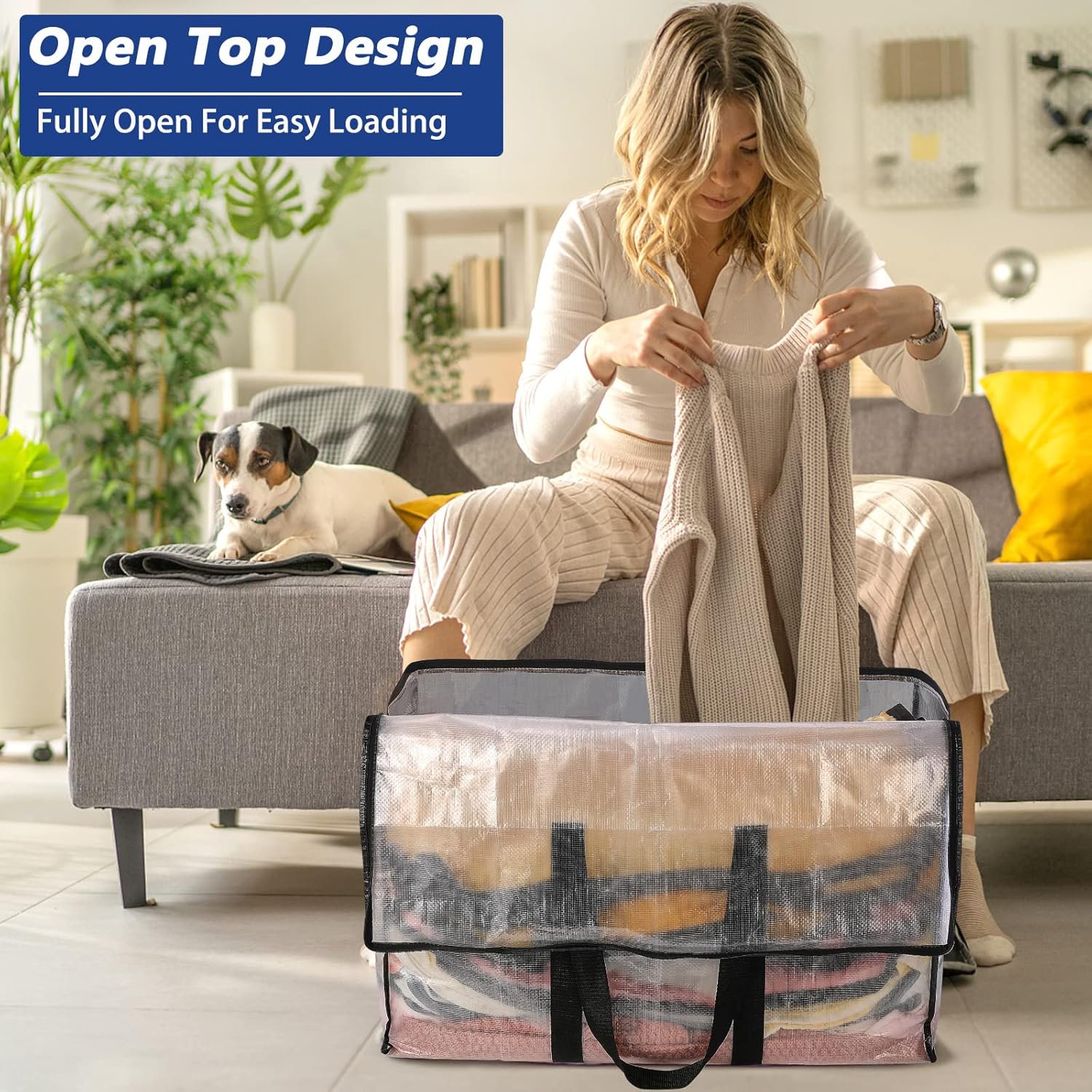 Bolsas de mudanza transparentes resistentes  Paquete de 8 bolsas de almacenamiento de 110L con asas fuertes, cremallera, impermeables,