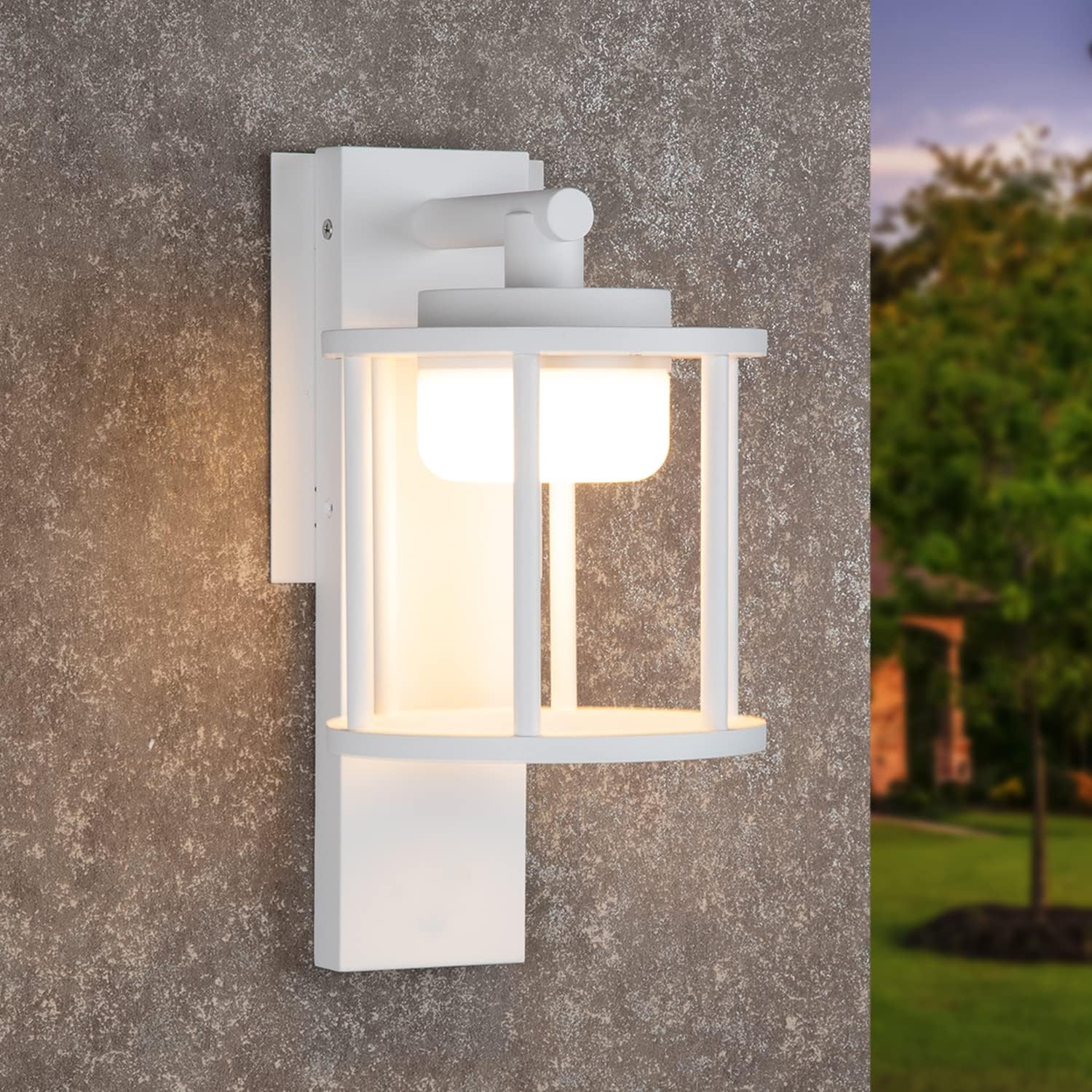 Lustrlach Farol de pared al aire libre blanco para porche exterior con bombilla LED GX53, aplique redondo de montaje en pared para casa, garaje,