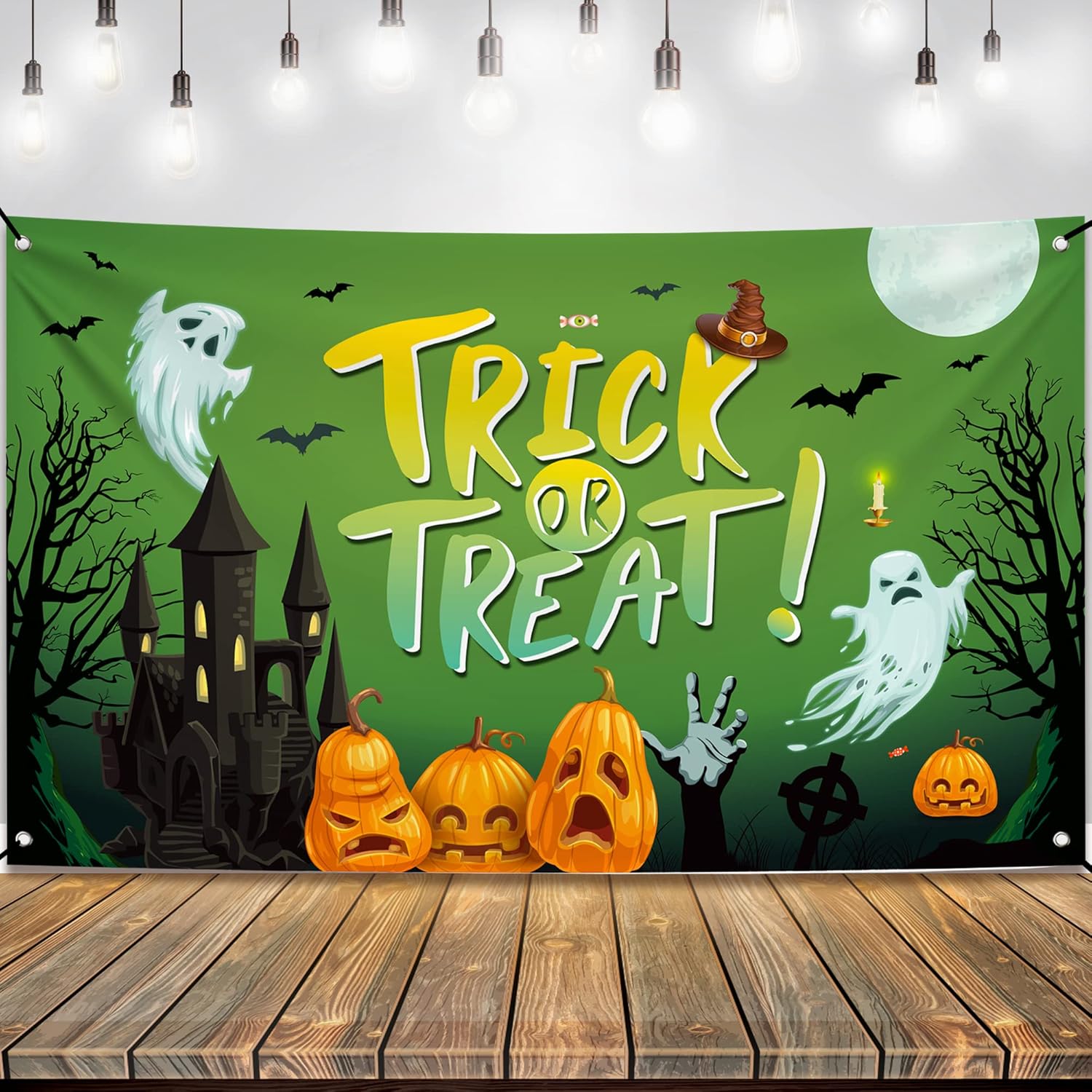 Fondo extragrande de Halloween para fotografía de 72 x 44 pulgadas, 2 piezas, pancarta naranja de feliz Halloween, cartel de truco o trato,