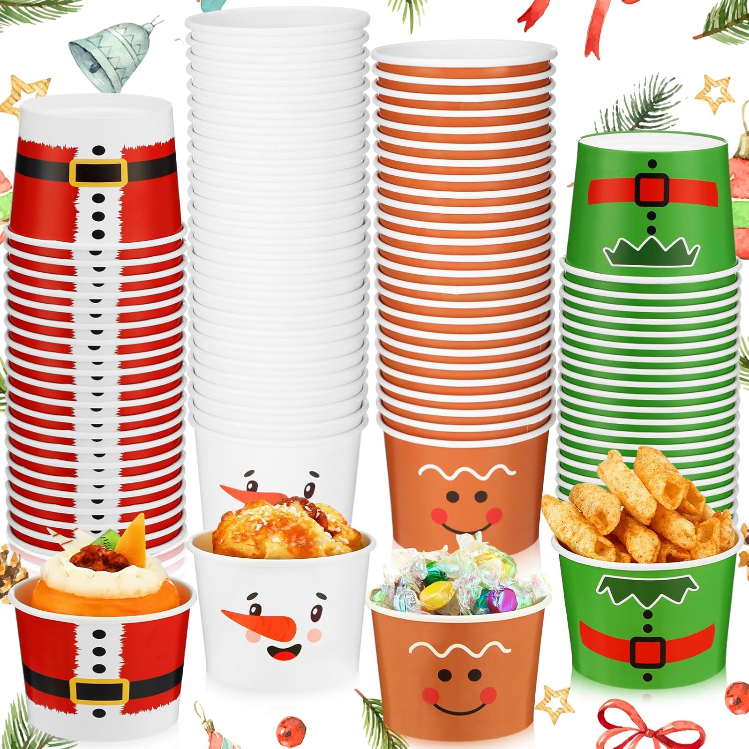 200 cuencos desechables de Navidad de 9 onzas, tazas de aperitivos de Navidad, cuencos de papel para helado, muñecos de nieve navideños, cuencos de