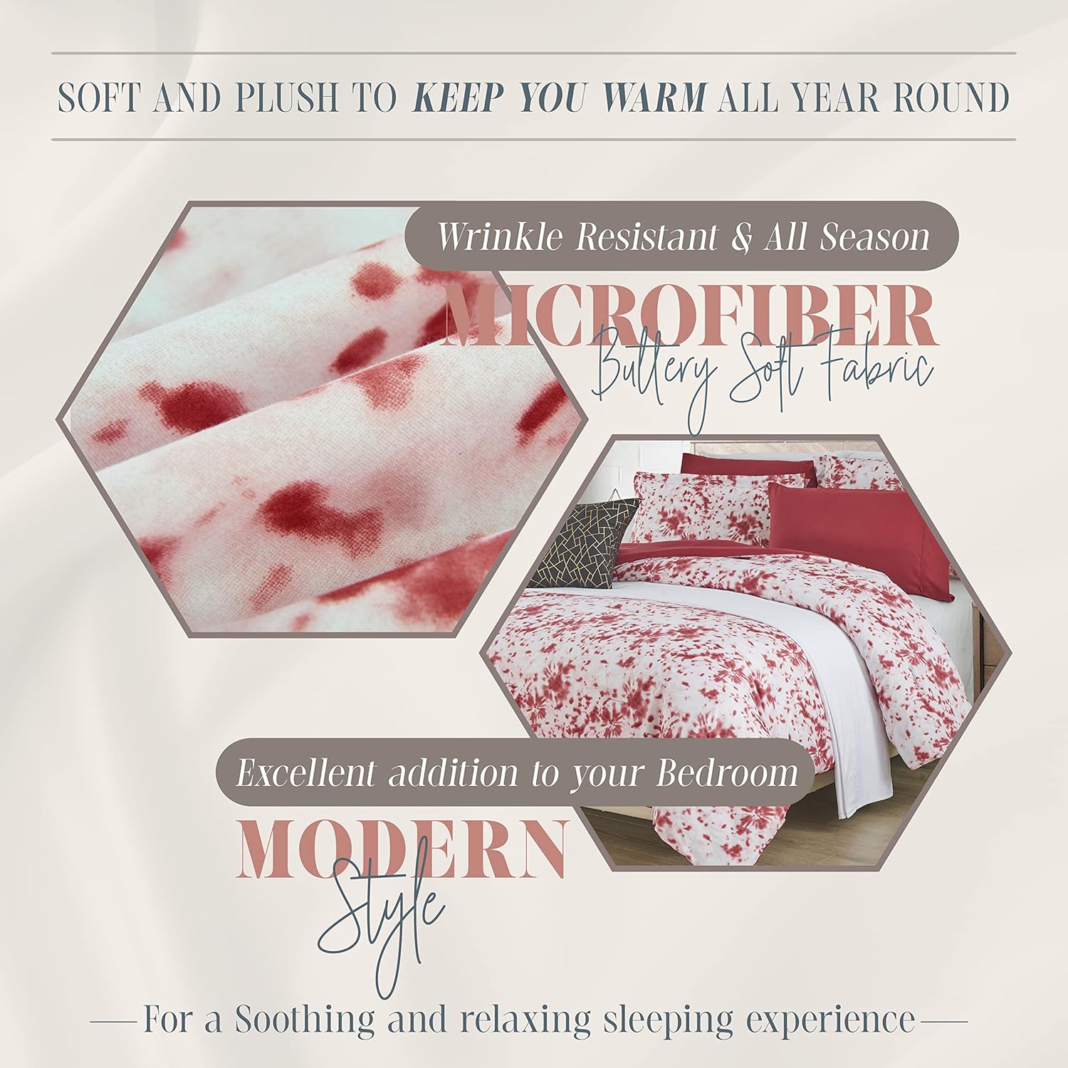 Elegant Comfort Juego de edredón reversible de 10 piezas, estampado de teñido anudado, almohada decorativa y sábana bajera con bolsillos