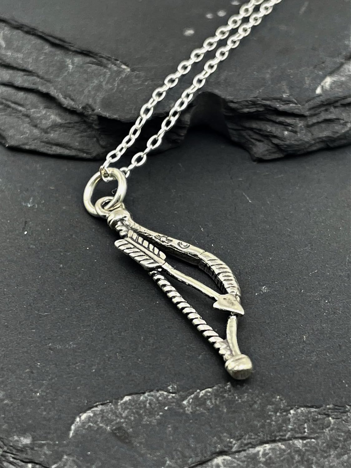 Sterling Silver Bow & Arrow Archery Nature 3D Charm Necklace, 18″