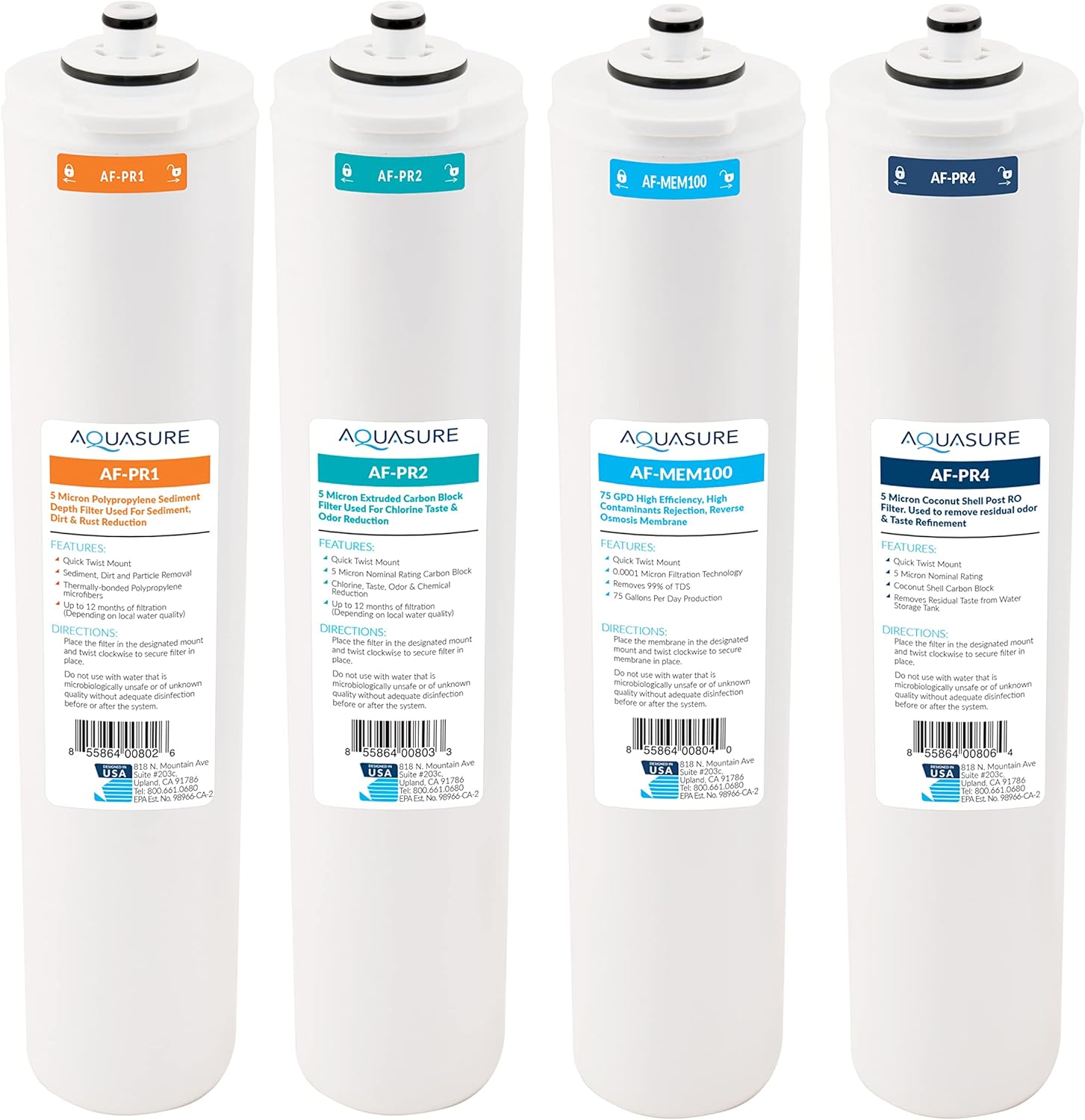 Aquasure Juego completo de cartuchos de repuesto de filtro de giro rápido de 4 etapas de la serie Premier AF-CP100  Compatible con sistema de