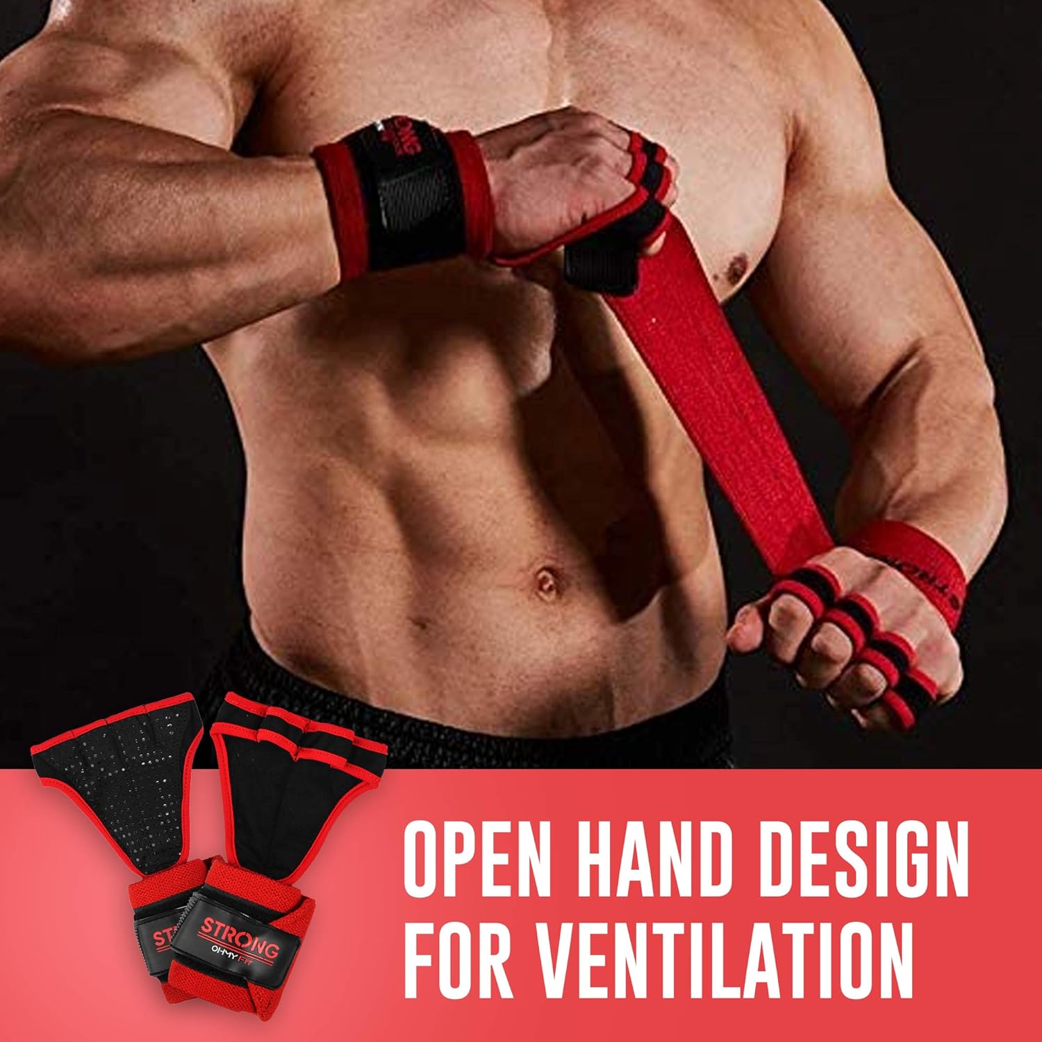 OHMY FIT Guantes de muñeca resistentes para hombre ideales para entrenamientos, gimnasio, peso muerto y crossfit con protección para la palma de la