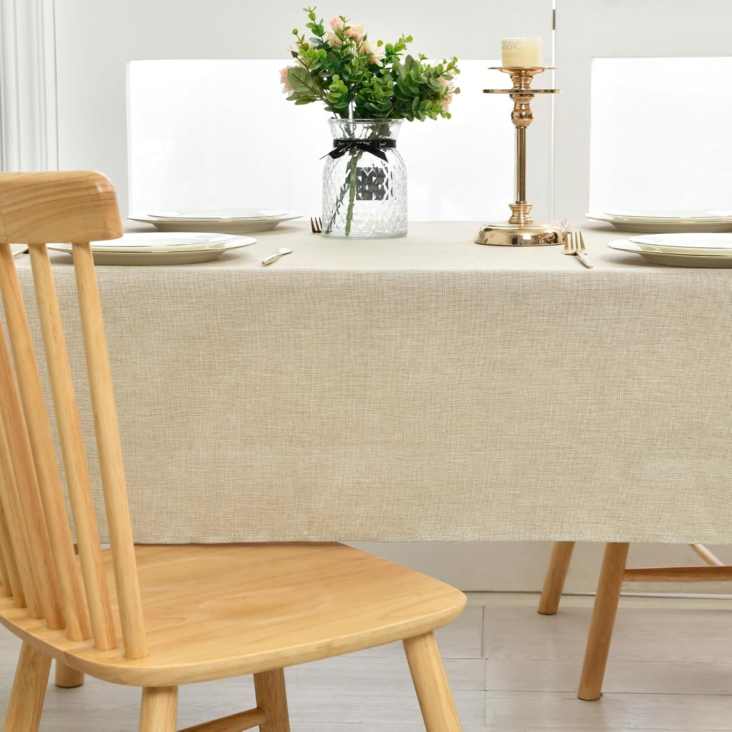 Hiasan – Mantel rectangular de lino sintético – Mantel lavable resistente a las arrugas y a las manchas, para mesa de cocina o comedor, para cenas y