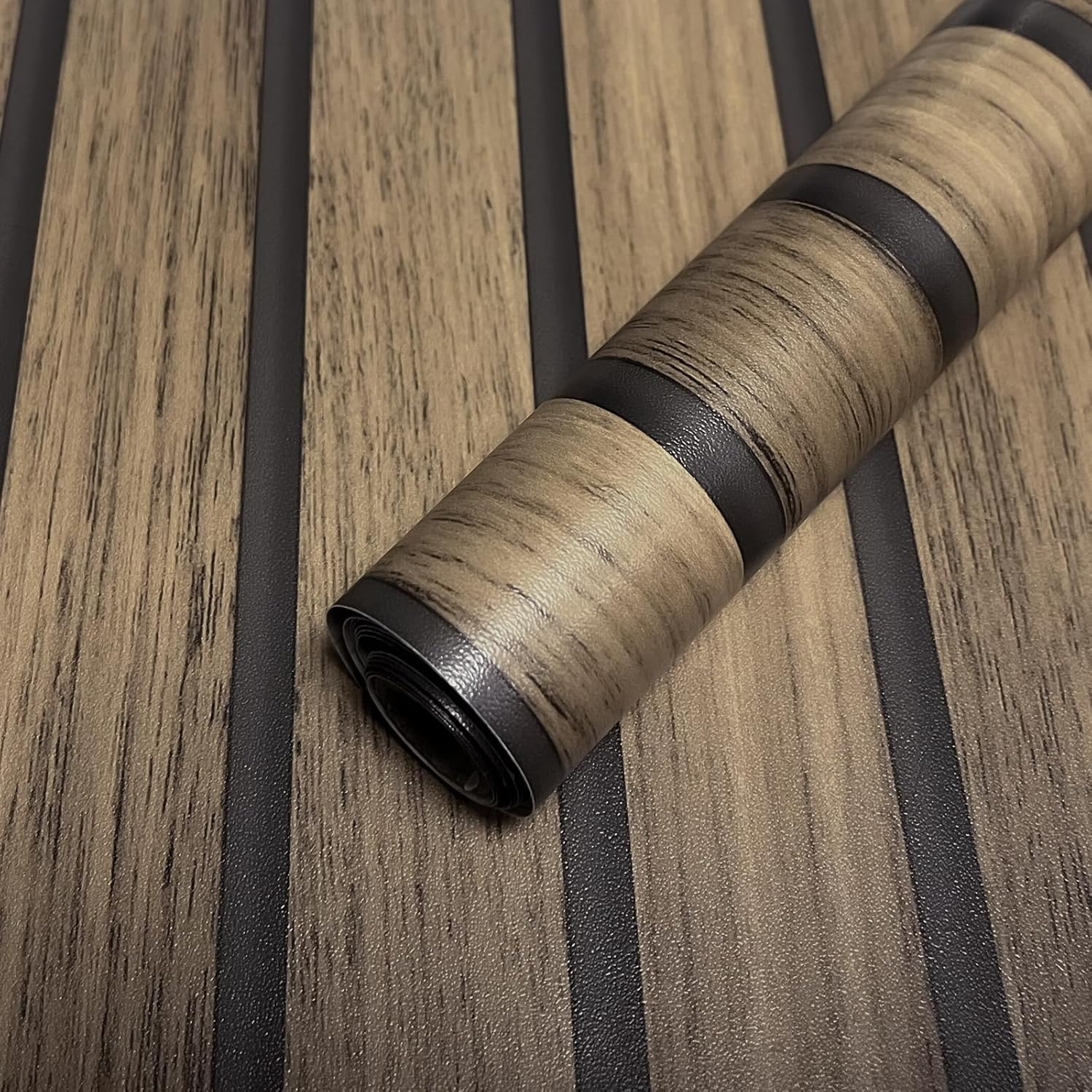 ConCus-T Papel tapiz de listones de madera, papel de contacto de madera sintética, autoadhesivo, extraíble, color marrón, para decoración de pared,