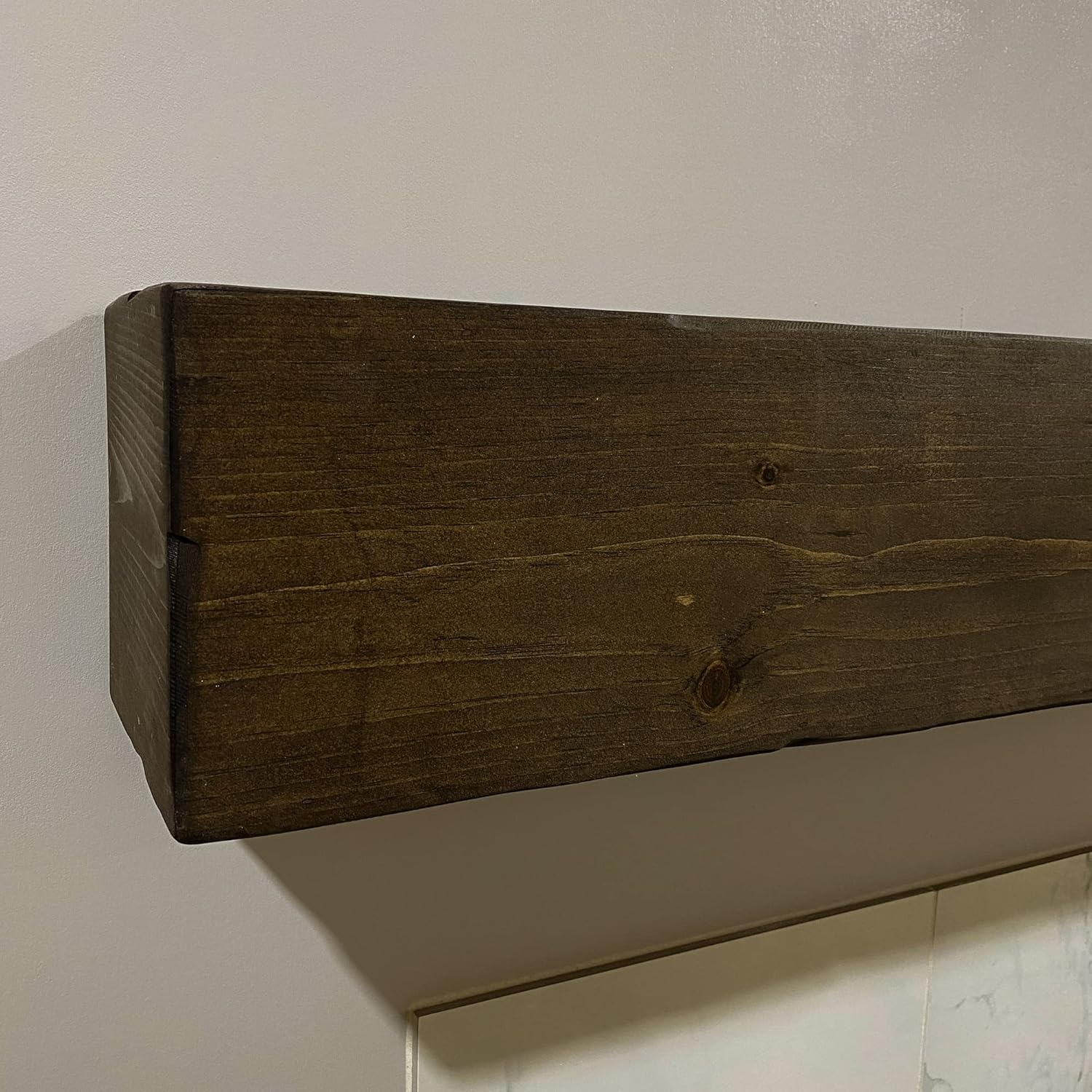 Chimenea de chimenea, rústico, estante, manto flotante, madera real, viga, URBANDI (marrón oscuro, 60 pulgadas de largo x 6 pulgadas de alto x 8