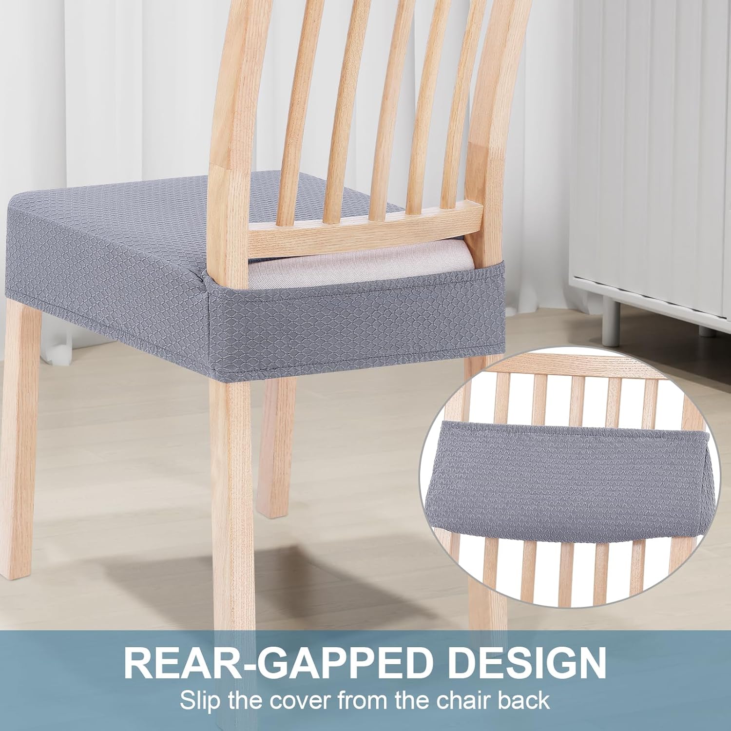 Smiry Juego de 6 fundas de asiento elásticas de jacquard para sillas de comedor, extraíbles y lavables, sin fundas traseras, color gris