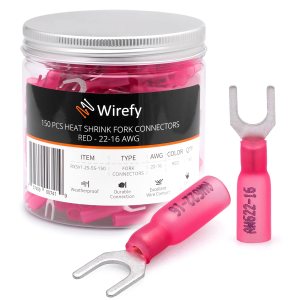 Wirefy 150 conectores de horquilla termorretráctiles #10, terminales de horquilla resistentes, conectores de cable de horquilla de pala, color rojo Wirefy 150 conectores de horquilla termorretráctiles #10, terminales de horquilla resistentes, conectores de cable de horquilla de pala, color rojo