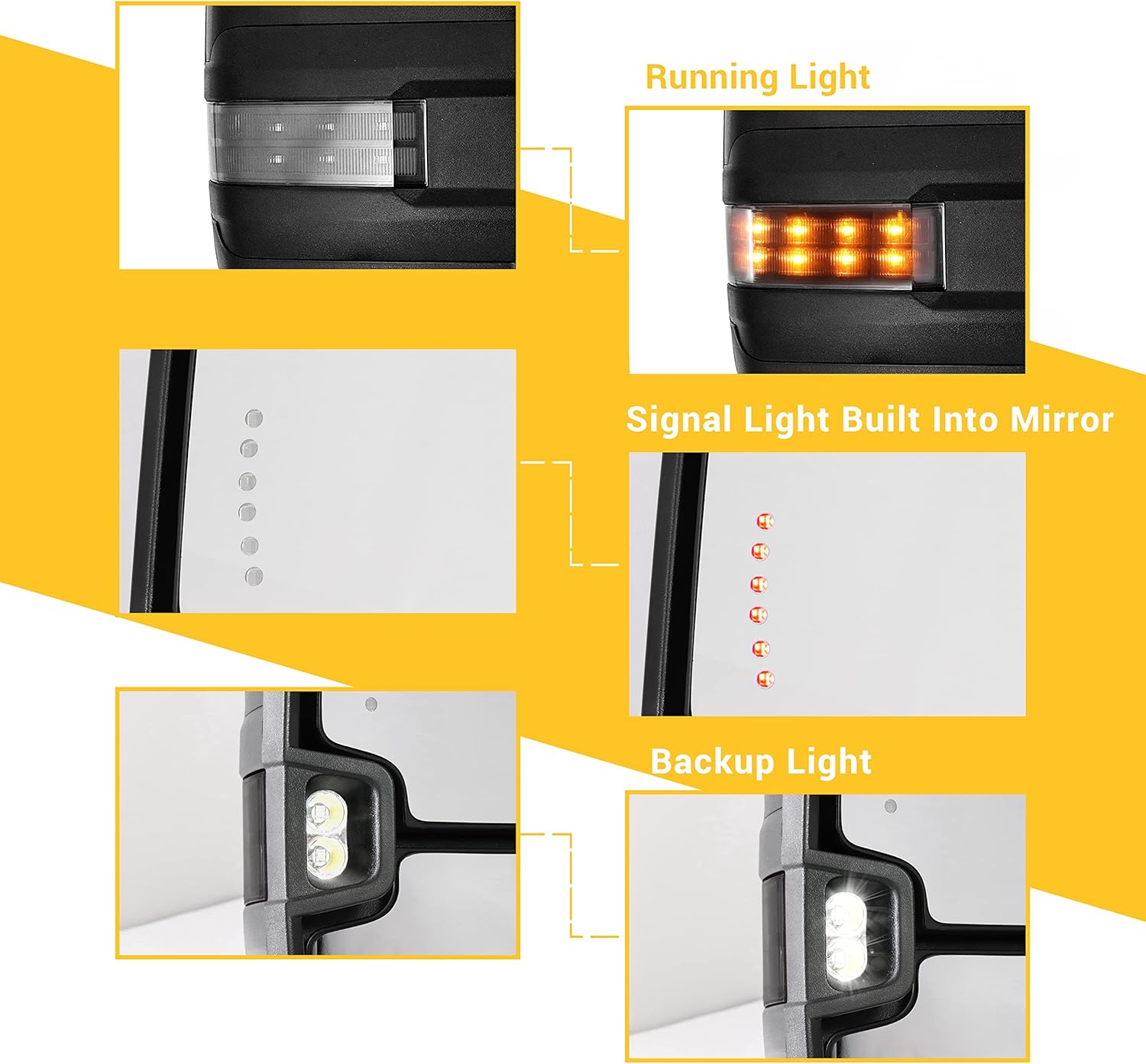 Sanooer – Espejos laterales para camioneta con direccional, calentamiento eléctrico del cristal, sensor de temperatura en la luz para el suelo y