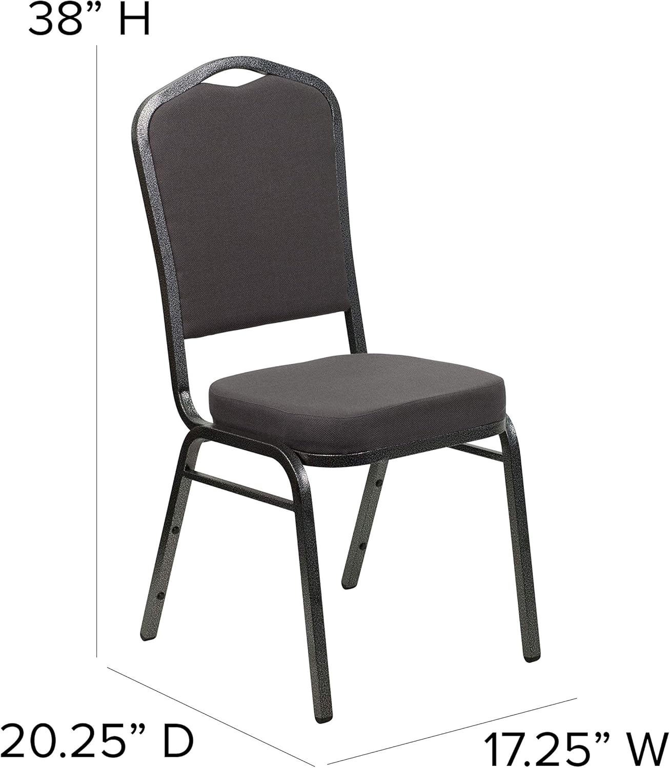 BizChair Silla apilable trasera del banquete de la corona, tela grismarco plateado de la vena