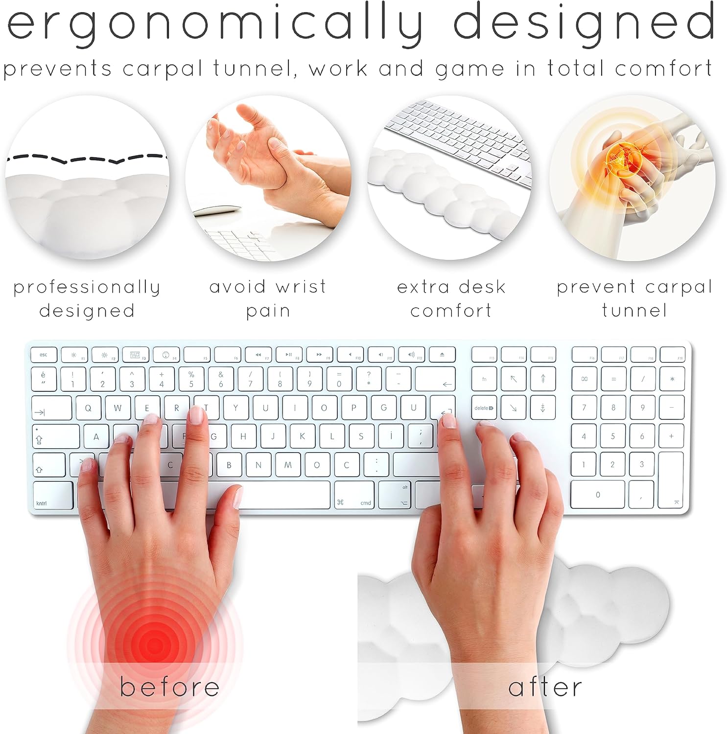 Qloud – Reposamuñecas para teclado de computadora, reposamuñecas para teclado de computadora, almohadilla de muñeca para teclado, espuma