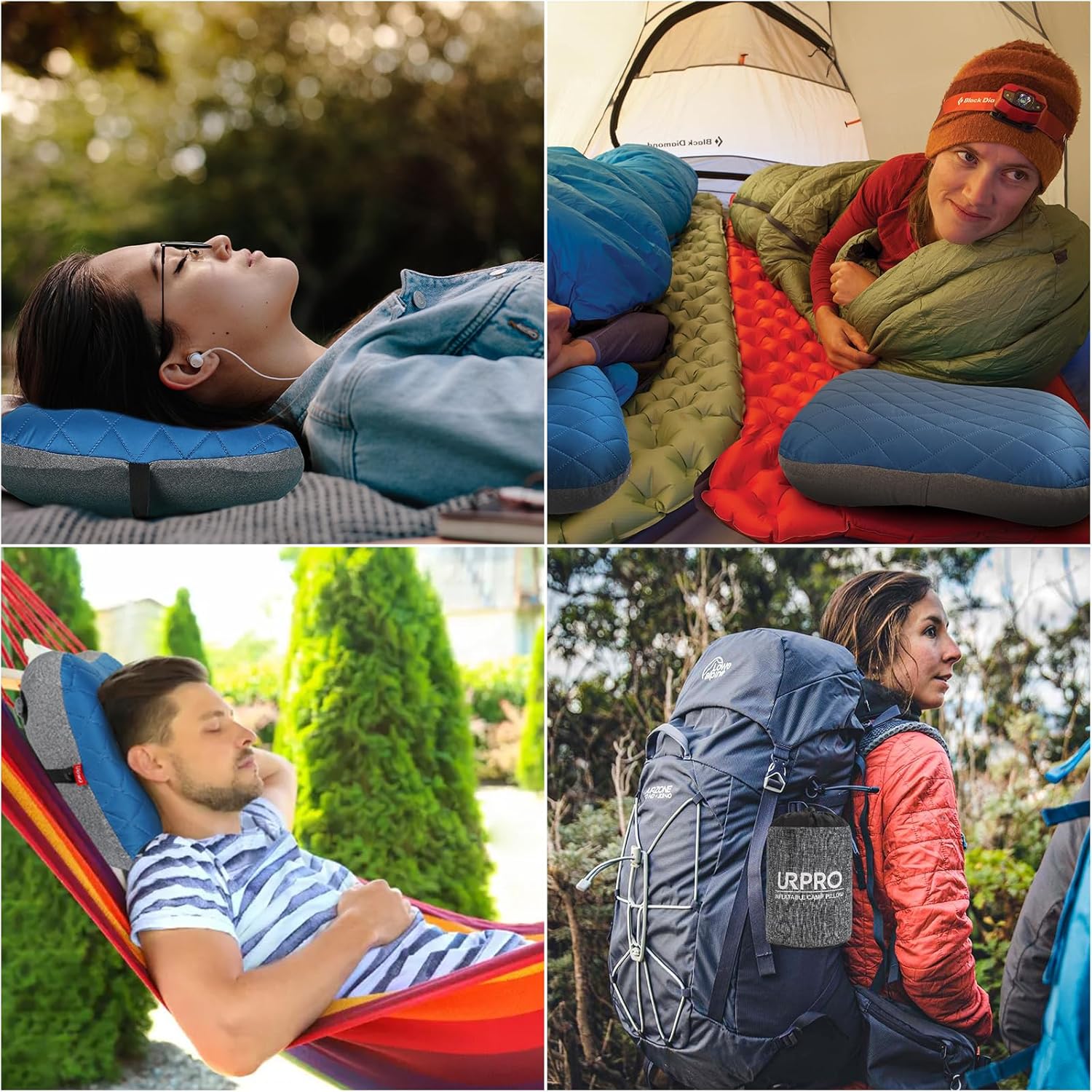 Almohada inflable ultraligera de viaje para acampar con funda suave lavable, compresible, compacta, cómoda, ergonómica, almohadas inflables para