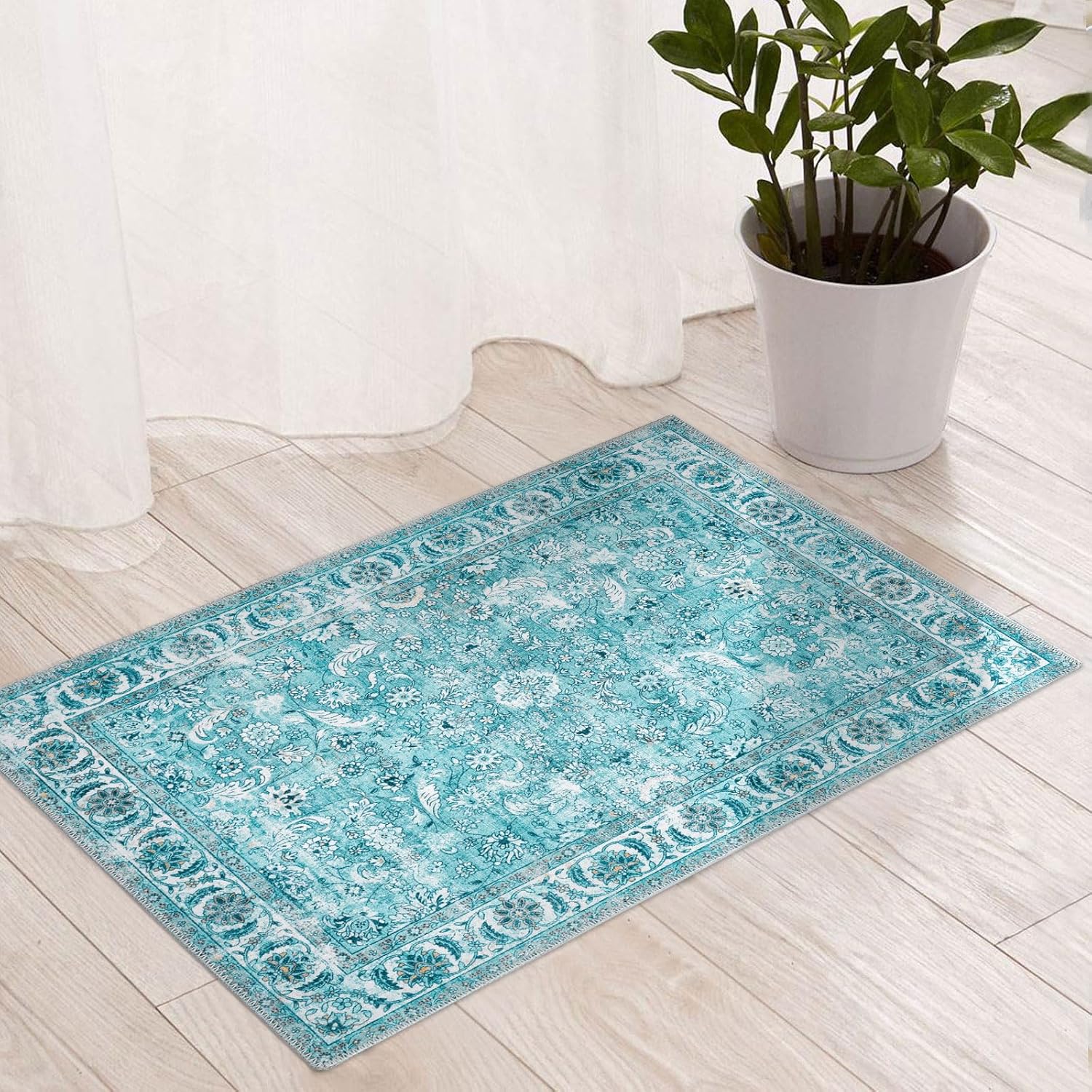 Doria – Tapete de entrada bohemio y oriental, lavable, de 2 x 3 pies, antideslizante, con diseño floral vintage, no desprende pelo, tradicional para