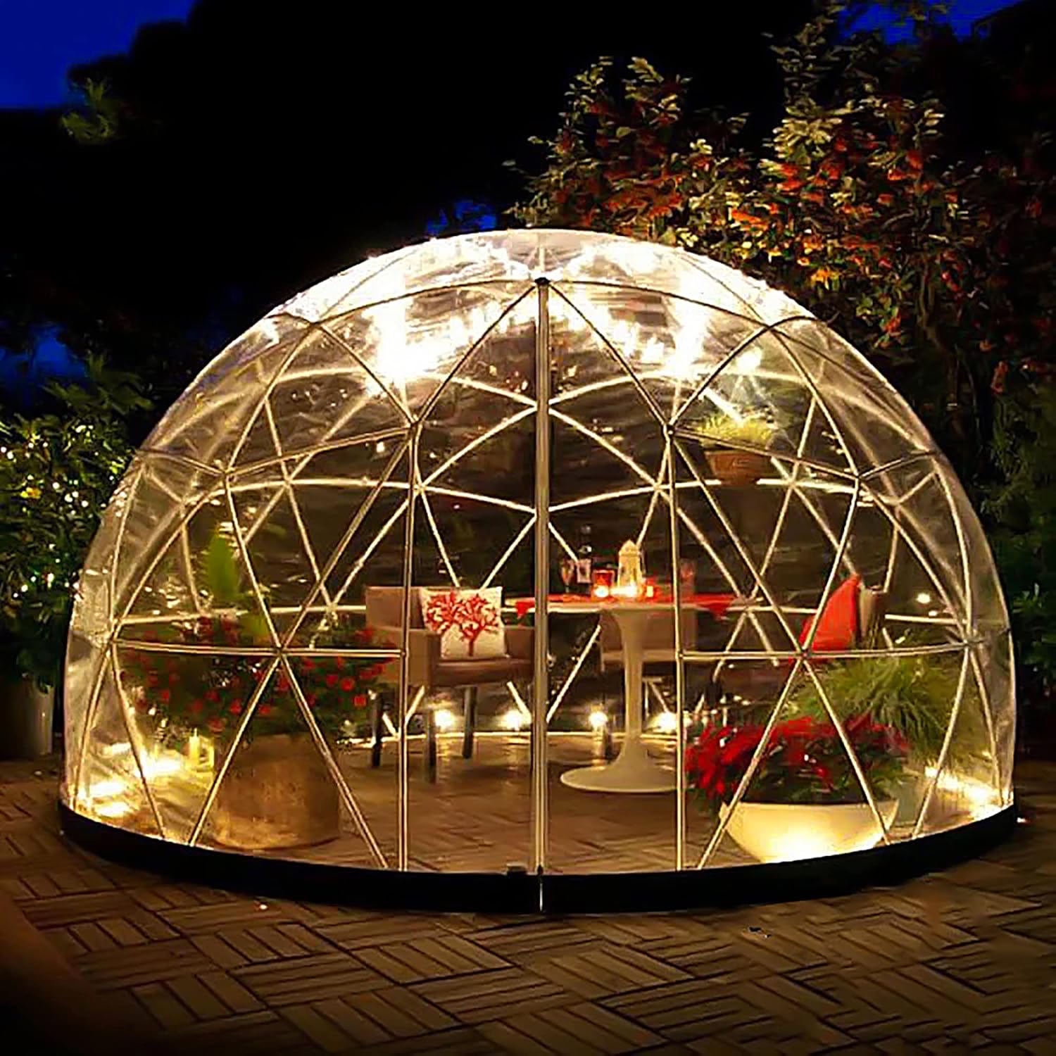 Igloo de domo de invernadero para jardín, 12 x 7.2 pies, carpas de PVC con cúpula de PVC, resistente a la intemperie, con 2 cuerdas de luz de 32.8