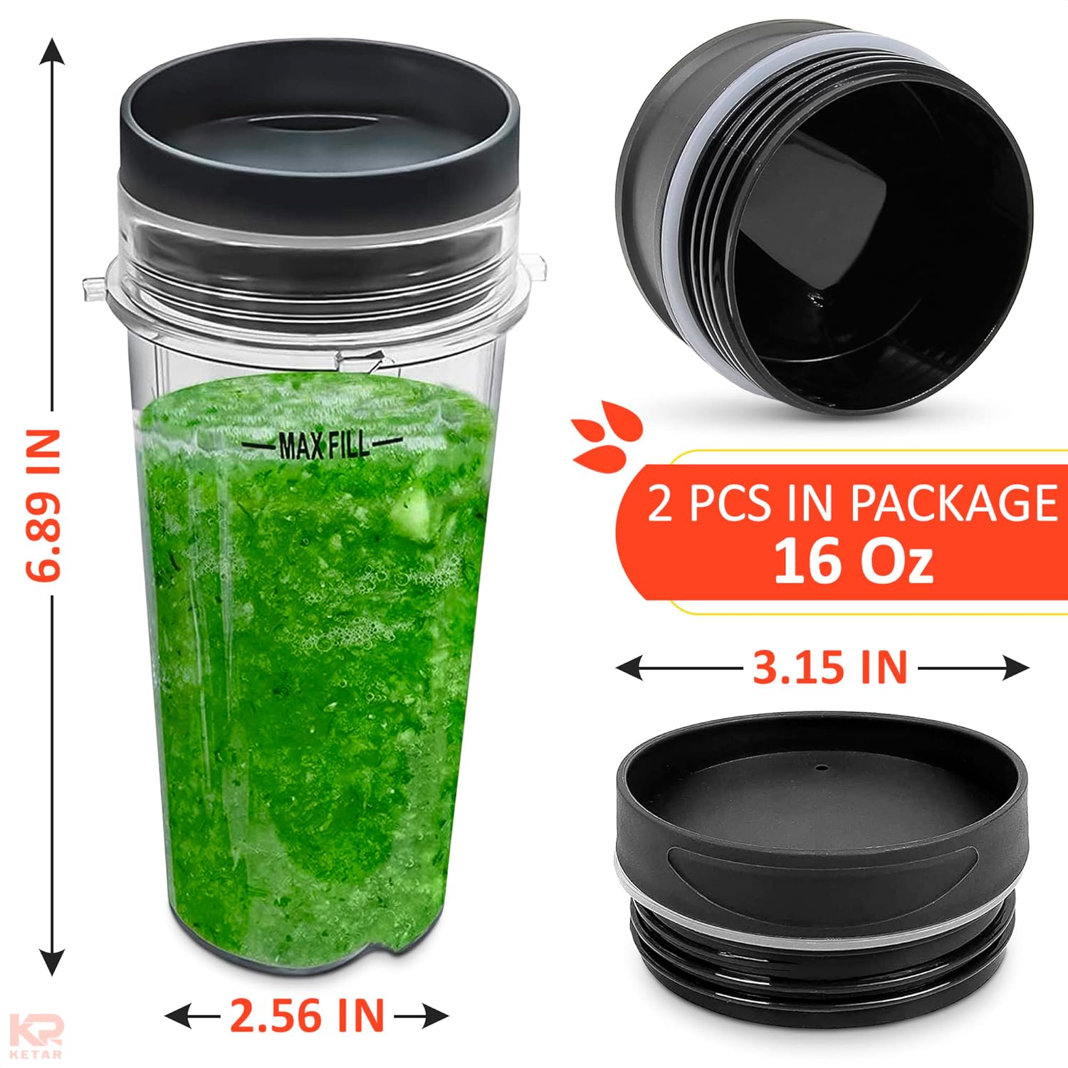 Ninja Blender Cups y Ninja Blade 6 Fin Blender Blender Batidora para Batidos Batidos – Tapa de una sola porción para BL770 BL780 BL660 BL740 BL810