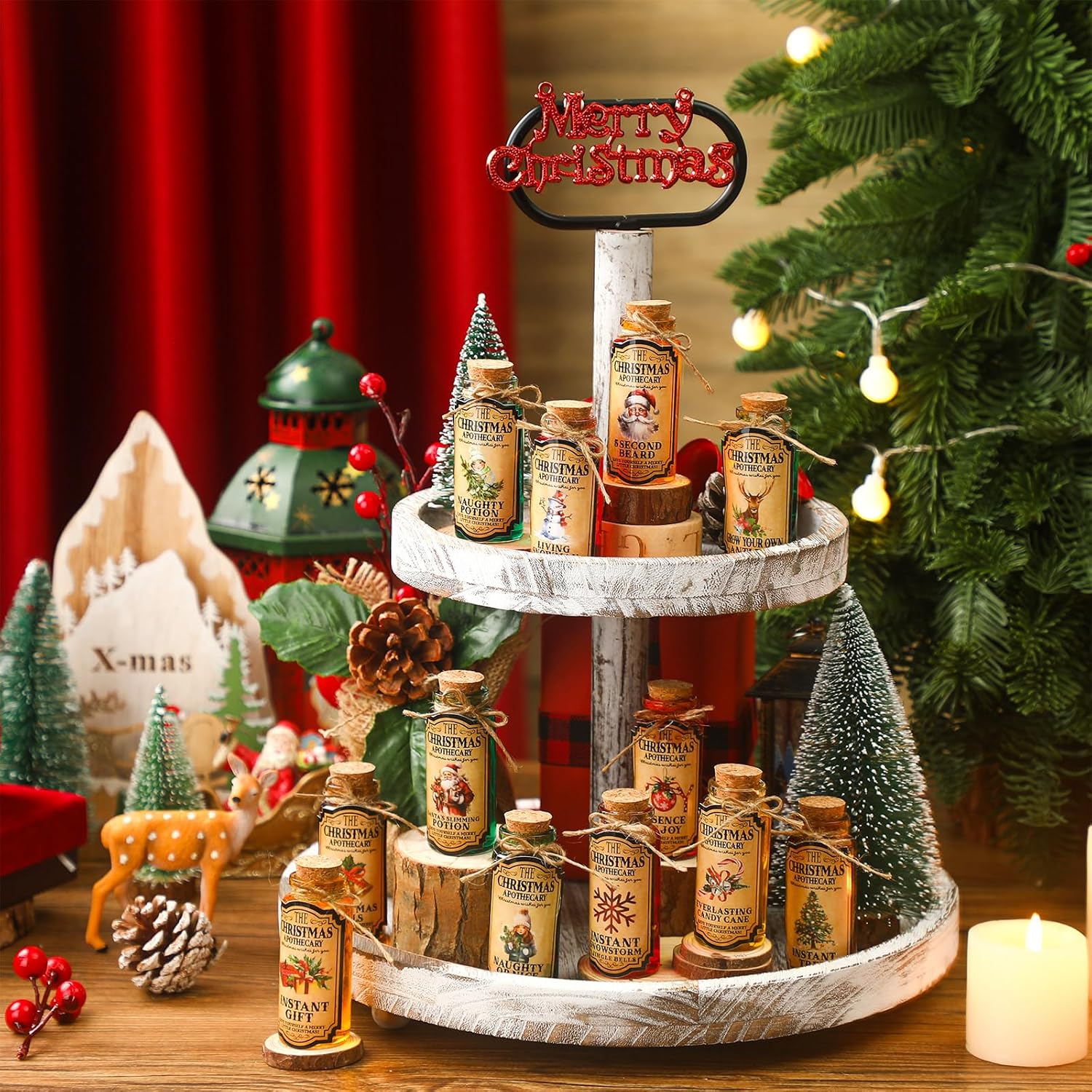 El juego de 49 botellas de poción de Navidad incluye 24 botellas de vidrio de 1 onza  1.0 fl oz con tapones de corcho, pequeños frascos de vidrio,