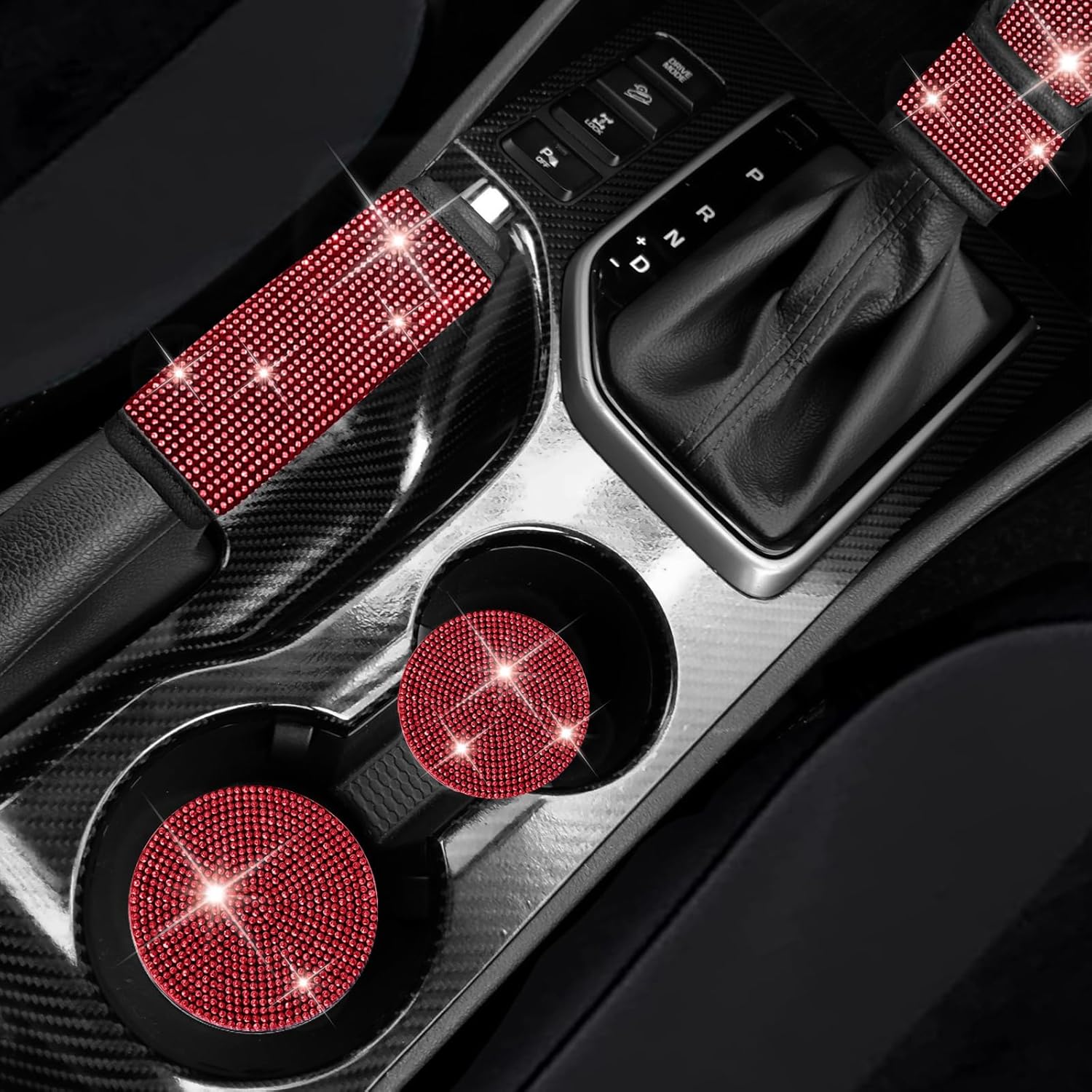 Juego de 17 fundas brillantes para asientos de automóvil, accesorios de diamantes de imitación para volante, terciopelo brillante transpirable