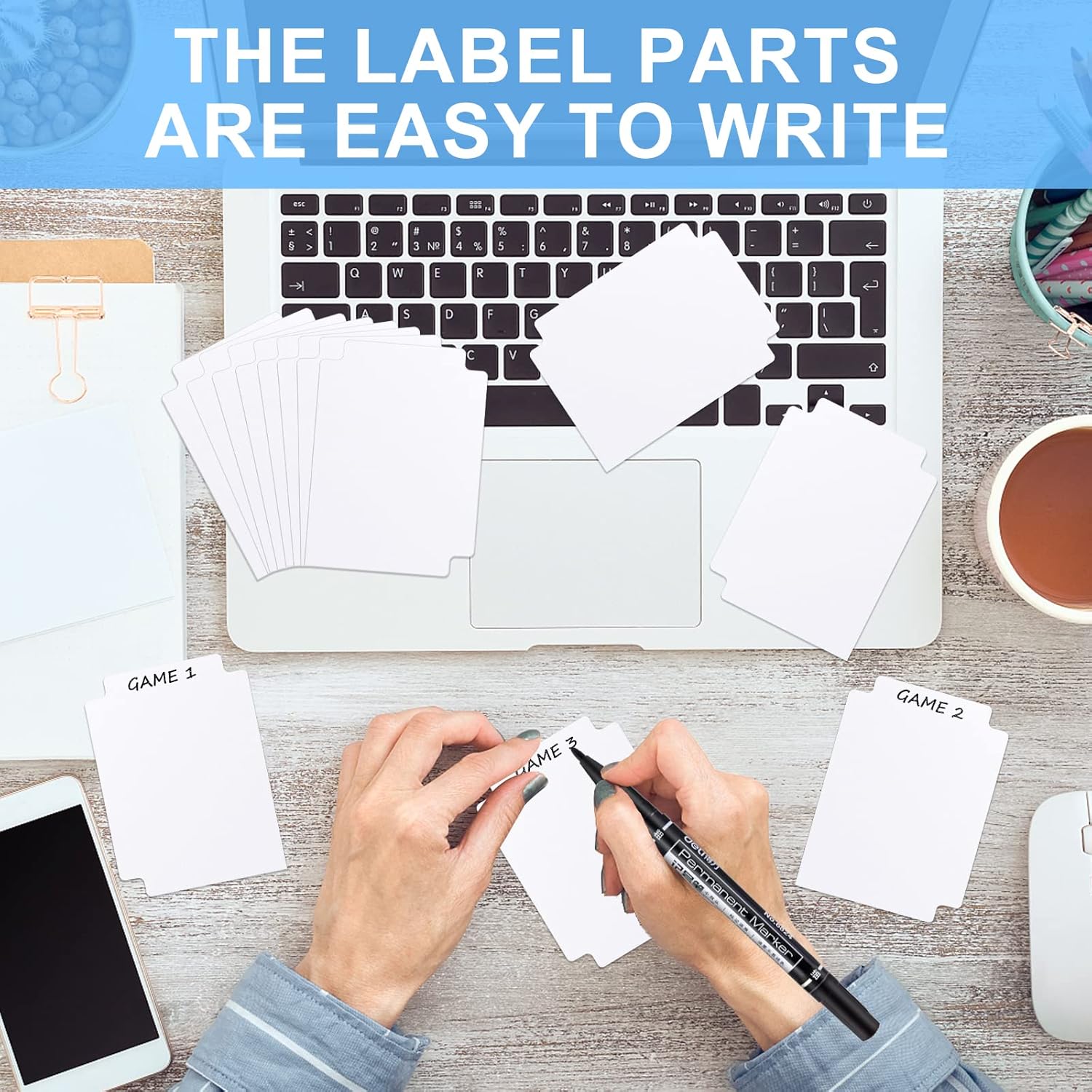 60 separadores de tarjetas intercambiables, separadores de tarjetas blancas con pestañas, caja de tarjetas en blanco, tarjetas divisoras de tarjetas