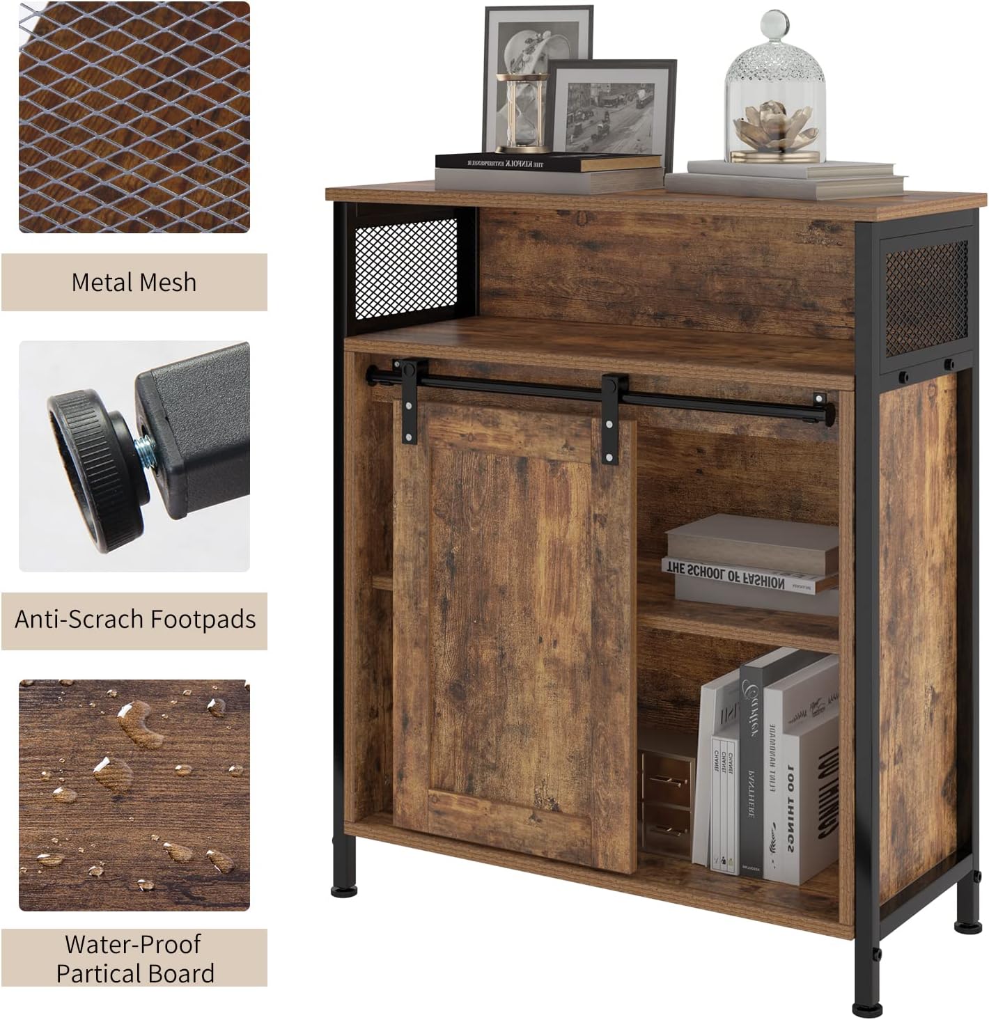 sogesfurniture Gabinete de almacenamiento industrial, armario de almacenamiento con puerta corrediza de granero con estantes de almacenamiento,