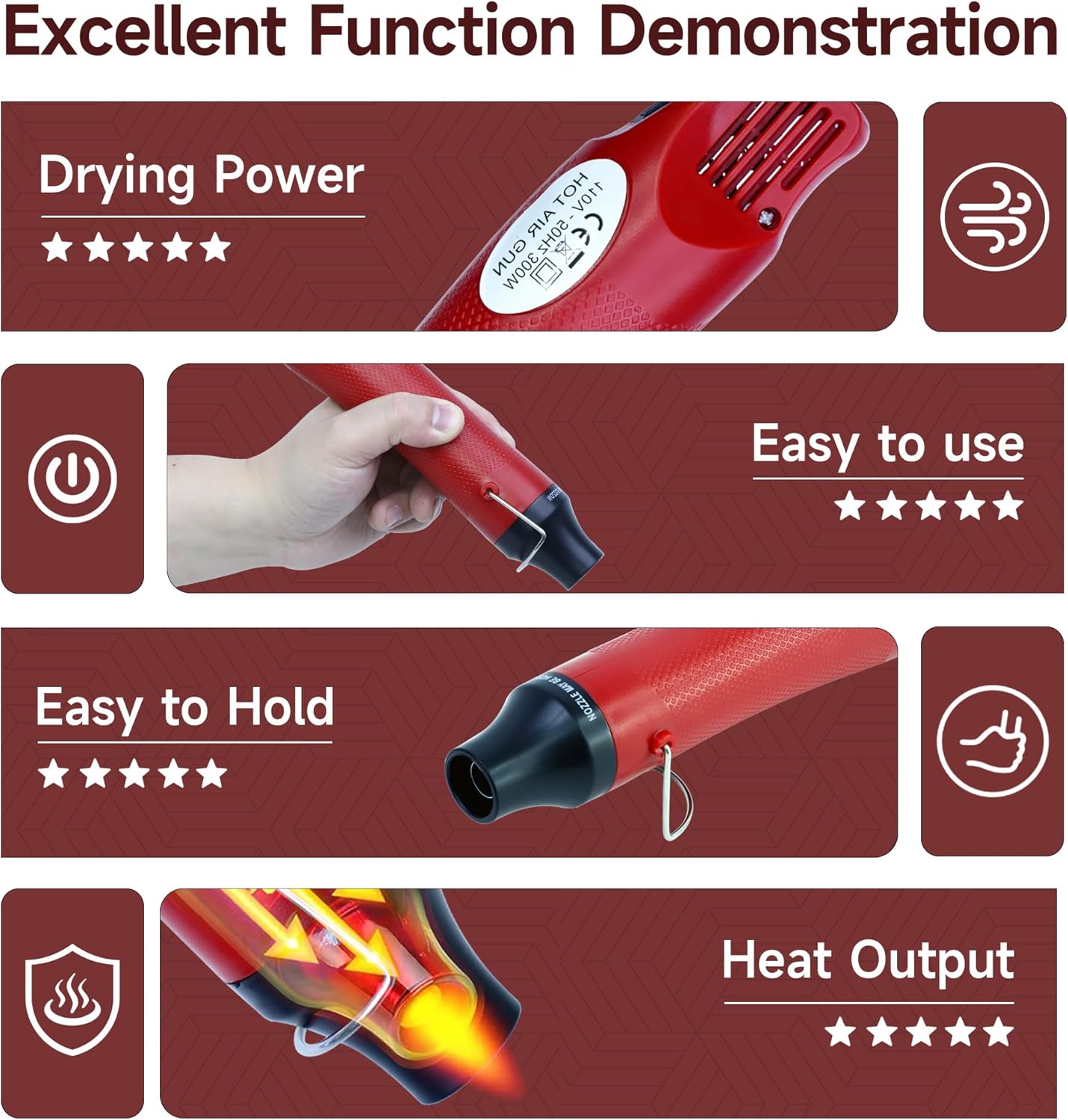 Mini pistola de calor, pistola de calor portátil de 300 W para manualidades, pistola de aire caliente de mano de calentamiento rápido para