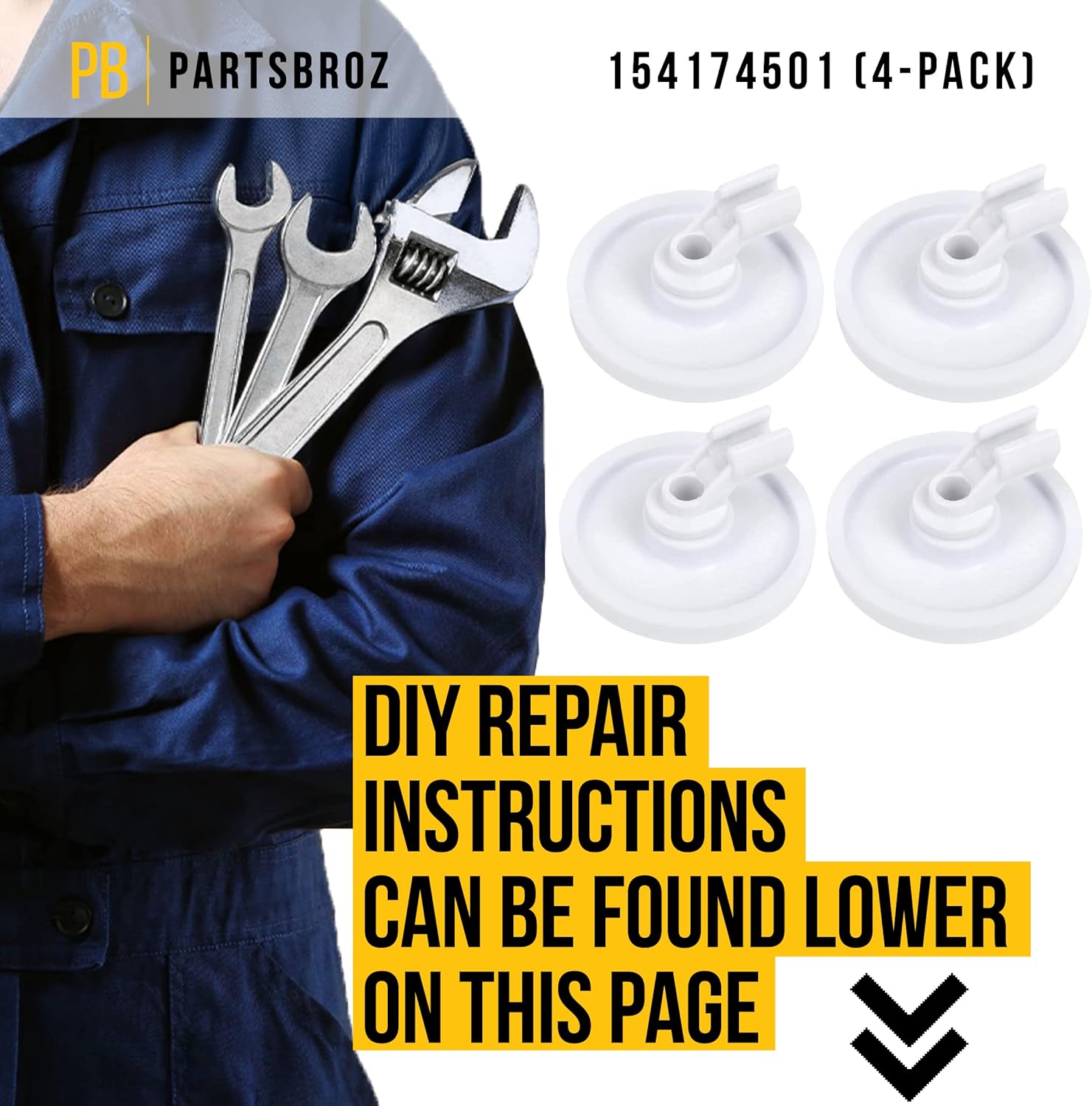 154174501 Frigidaire 5300809640 Ruedas para lavavajillas Estante inferior de repuesto duradero Paquete de 4  Reemplaza 5304532229, AP7195062,