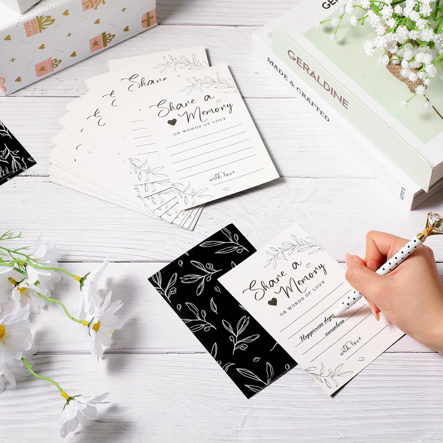 Pajean 50 tarjetas de memoria Greenery Share a Memory para colecciones de vida, tarjetas de memoria, ideas de tarjetas de invitados para funeral,