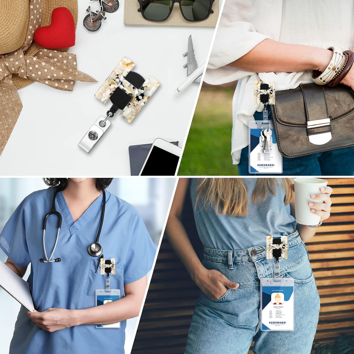 Soleebee Paquete de 1 carrete retráctil para insignias, soporte retráctil de 24 pulgadas con clip de cocodrilo giratorio de 360, clip de