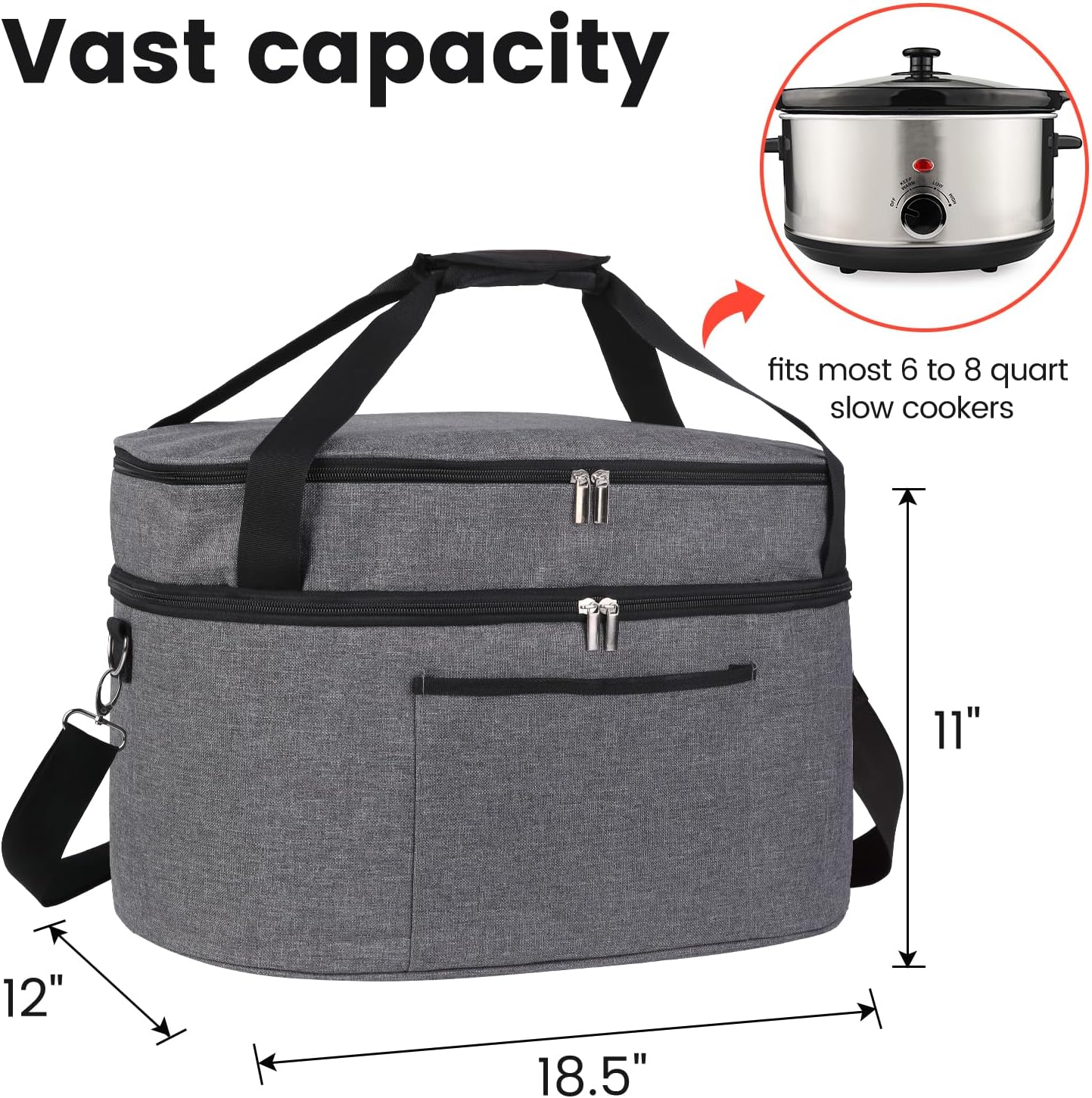 musbus Bolsa de olla de cocción lenta de 2 capas para Crock-Pot de 6 a 8 cuartos de galón, reunión de viaje al aire libre, fácil de transportar,